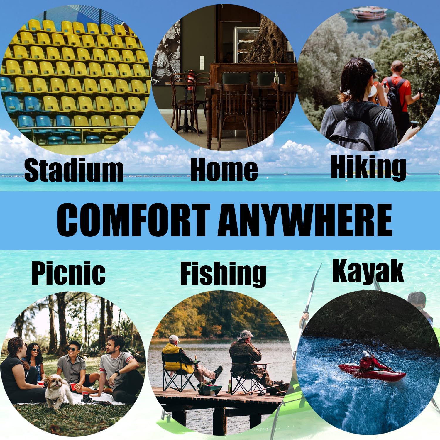**Non-Slip Waterproof Gel Kayak Seat Cushion with Black Cover – Comfortable Boat Canoe Rowing Pad for Sit-In Kayak Chairs – Durable Kayak Accessories (Blue) – Perfect for Kayaking, Canoeing, and Outdoor Water Sports**