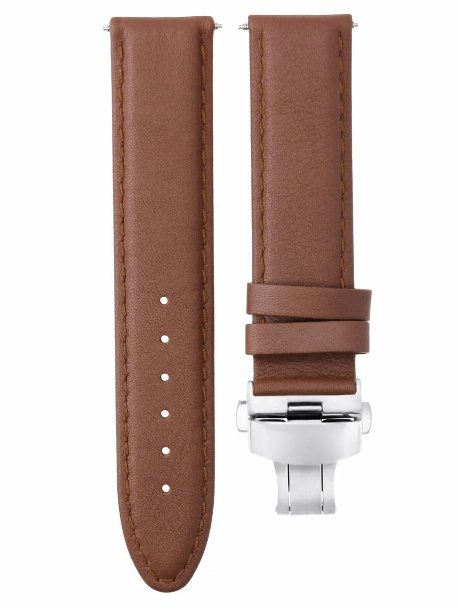24mm Genuine Leather Watch Band Strap with Smooth Deployment Clasp - Compatible with Breitling Navitimer & Colt Watches - Light Brown Replacement Strap for Men's Luxury Watches | Perfect for Business, Casual & Formal Occasions