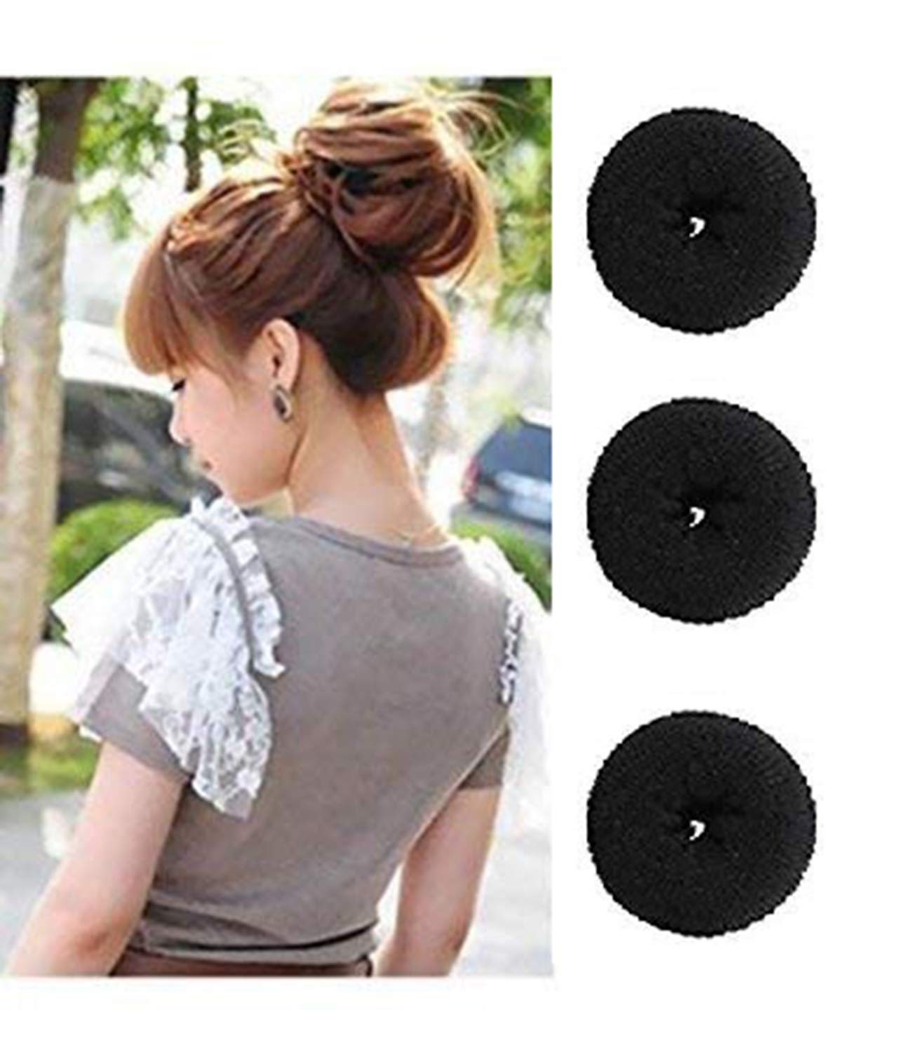 SUNBIRD 3-Pack Black Hair Donut Bun Maker for Women - Easy to Use Hair Styling Tool for Perfect Buns, Ponytails & Updos (10g Each) - Great for Daily Use, Parties & Special Occasions