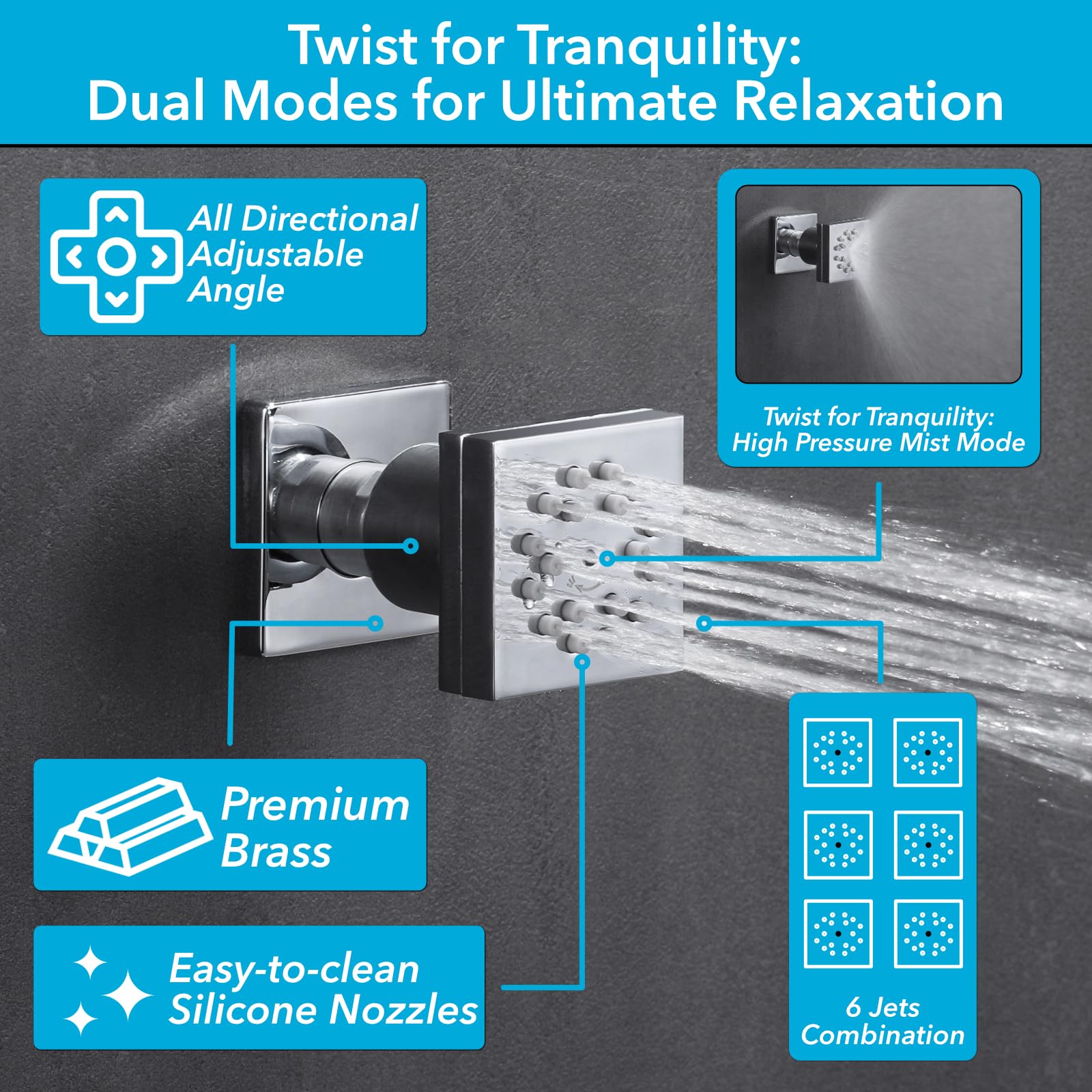 VANFOXLE Chrome Shower Faucet Set with 2-in-1 Handheld & 6 Dual Mode Body Jets - 3 Spray Modes, 10 Inch Wall Mount Shower System for Modern Bathroom Renovation & Spa-Like Experience