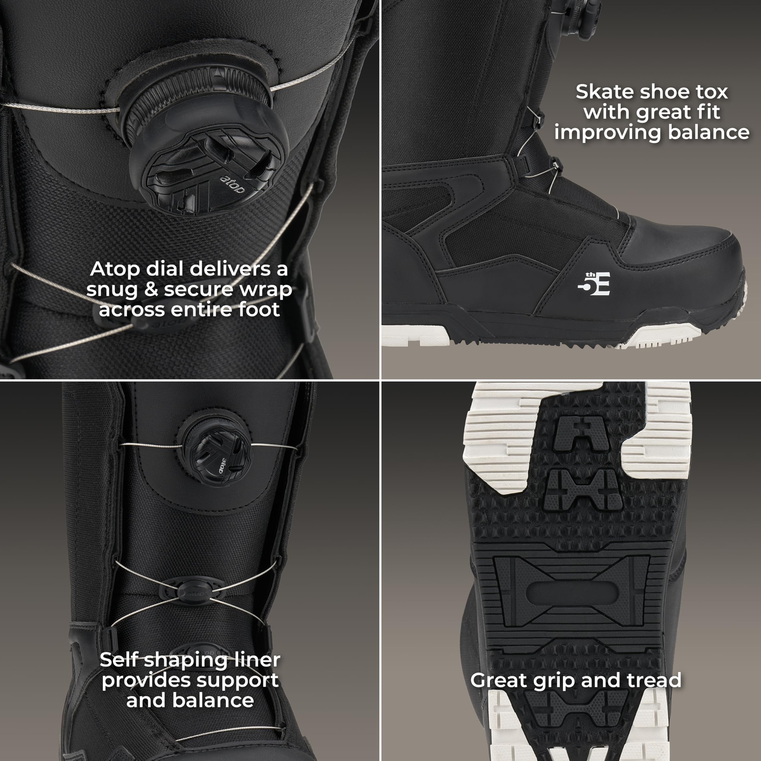 5th Element ST Lace and Dial Snowboard Boots for Men - Black | Waterproof All-Mountain Snowboarding Boots | Compatible with Strap Bindings | Size [Your Size] | Perfect for Freeride, Park & Powder Snowboarding