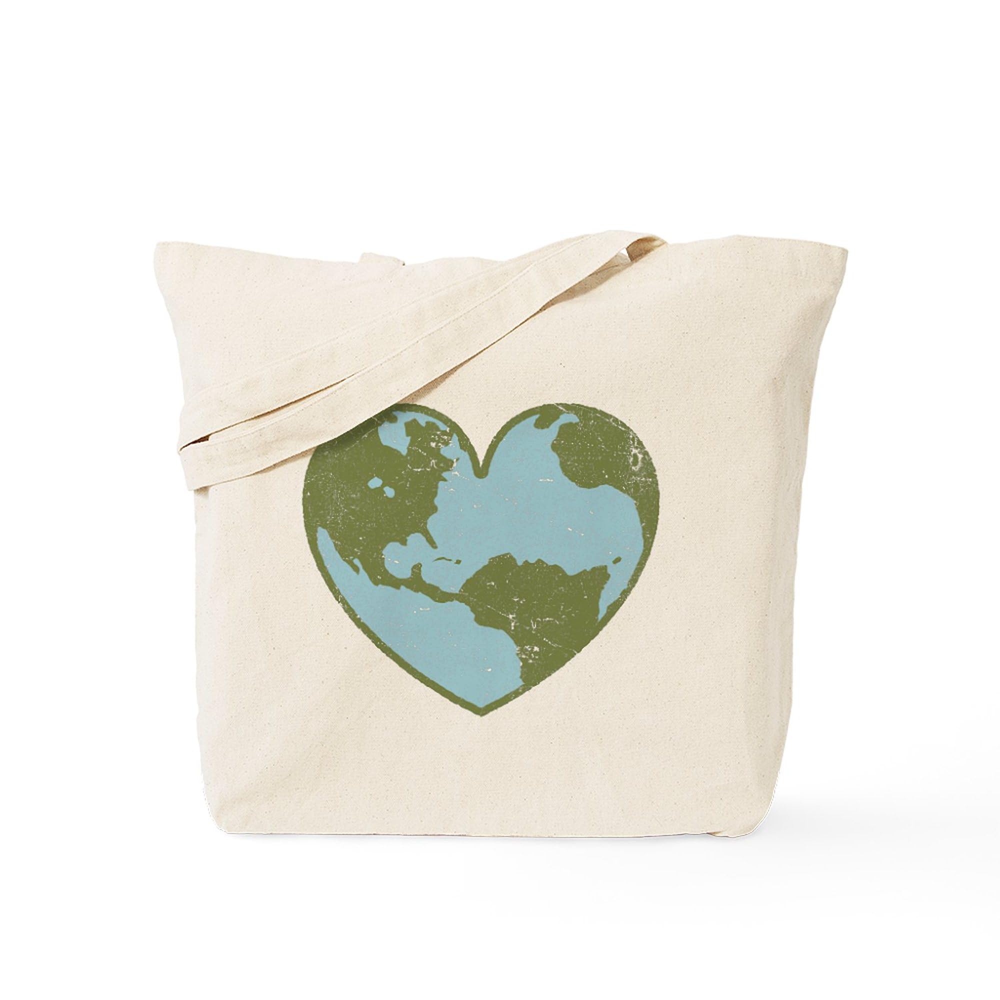 Eco-Friendly Earth Love Tote Bag - Natural Canvas Reusable Shopping Bag for Groceries, Beach & Daily Use | Sustainable Cotton Carryall
