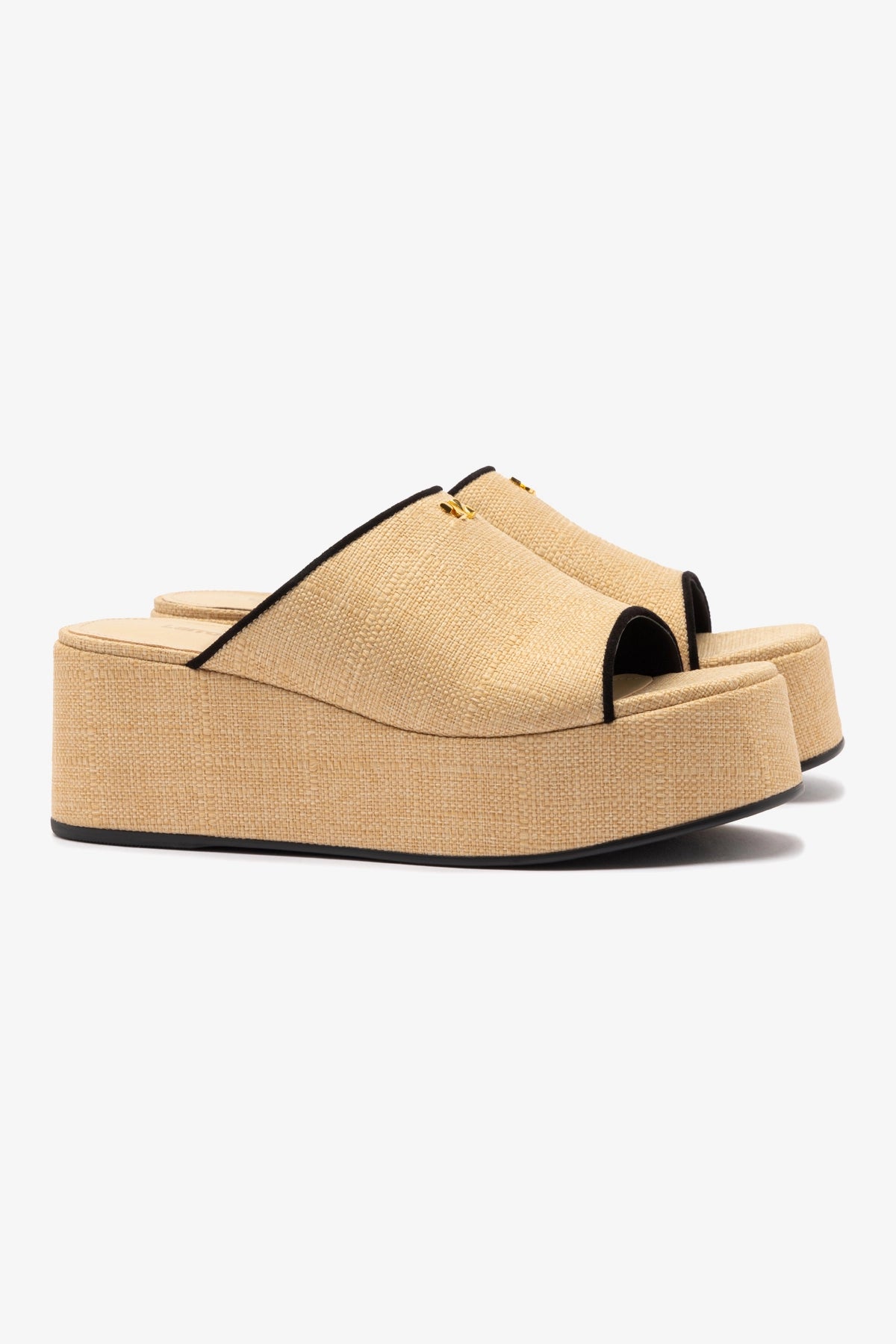 Charli Mule Sandals in Beige Raffia with Black Leather Trimming - Comfortable Summer Slides for Women, Perfect for Beach, Poolside & Casual Outings