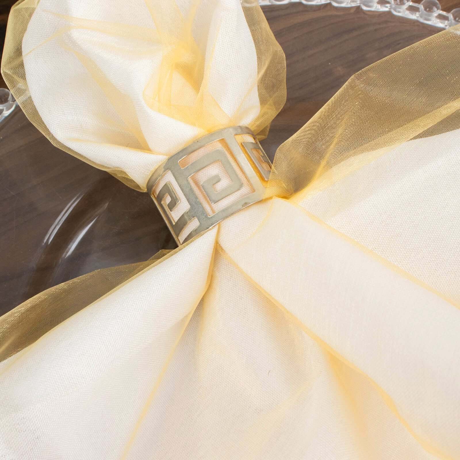 10 Pack Gold Organza Napkins 23x23 - Elegant Sheer Cloth Napkins for Weddings, Parties & Special Occasions - Perfect for Table Decor, Gift Wrapping & DIY Crafts