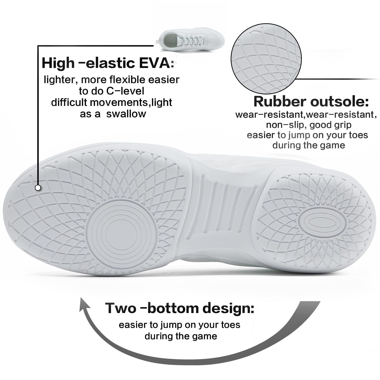 White Cheerleading Shoes for Girls & Women - Youth Competition Dance Tennis Sports Training Sneakers - Breathable Soft Comfortable Athletic Flats for Cheer, Gym & Performance