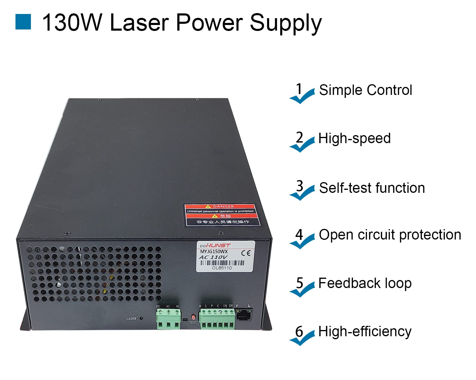 130W CO2 Laser Power Supply for 130W 150W Laser Tube - Compatible with Laser Cutting Machines MYJG-150 - Ideal for DIY Projects, Metal Engraving & Wood Cutting