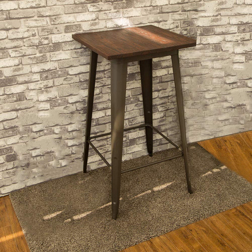Glitzhome 3-Piece Pub Table and Chairs Set - Square Rustic Bar Height Table with Adjustable Swivel Bar Stools for Kitchen, Bistro, Dining Room & Breakfast Nook | Perfect for Small Spaces, Entertaining & Casual Dining