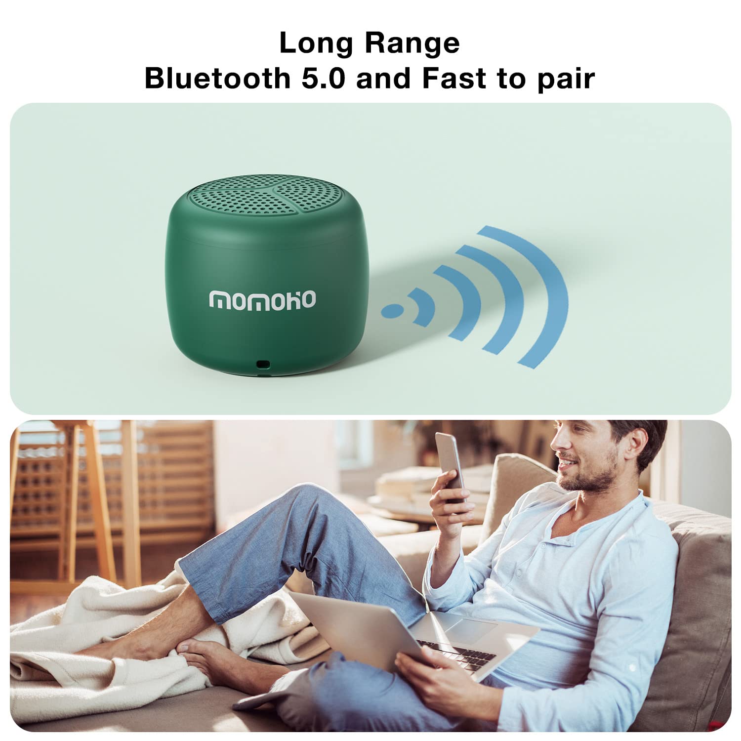 Momoho IPX7 Waterproof Bluetooth Speaker - Wireless Portable Speaker with Micro SD/TWS Pairing, Camera Remote Control for Smartphones, Built-in Watchband (Green) | Perfect for Outdoor Activities, Travel, Pool Parties & Home Use