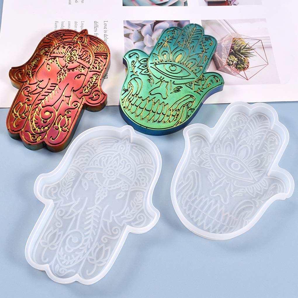 FineInno 2-Piece Resin Coaster Molds Set - Fatima Hand & Hamsa Silicone Molds for DIY Epoxy Resin Crafts, Cup Mats, Home Decor - Perfect for Coasters, Wall Art, and Gift Making