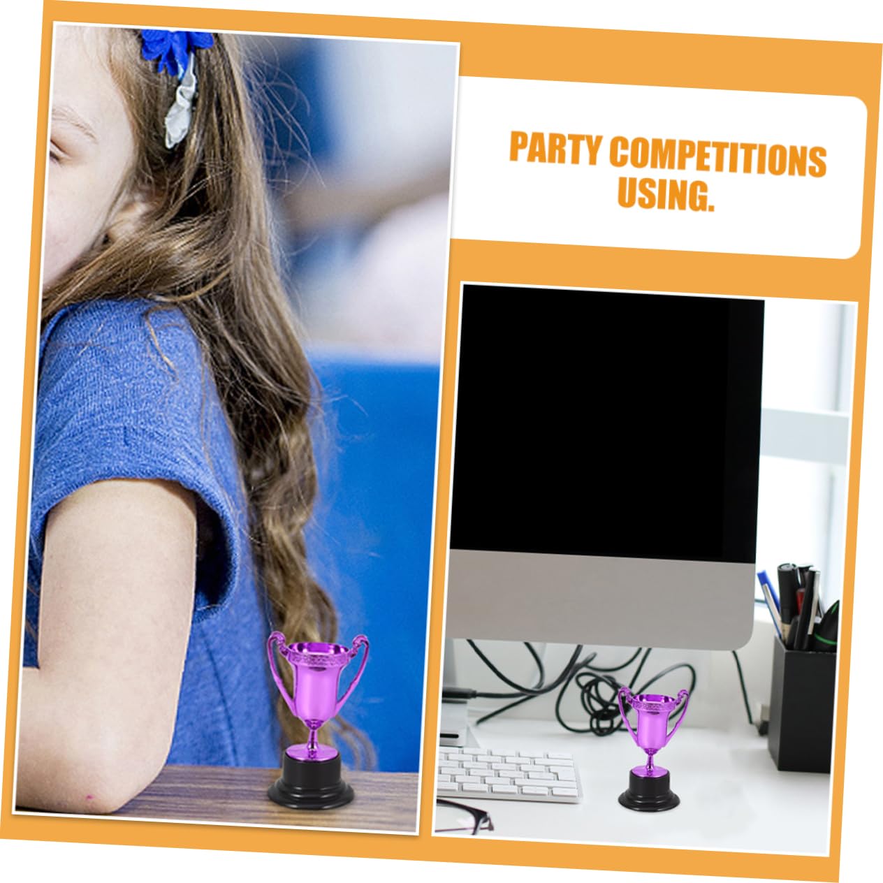 POPETPOP Gold Trophy Cup - Award Ceremony Decoration, Plastic Purple Competition Trophy for Sports, Academic & Corporate Events