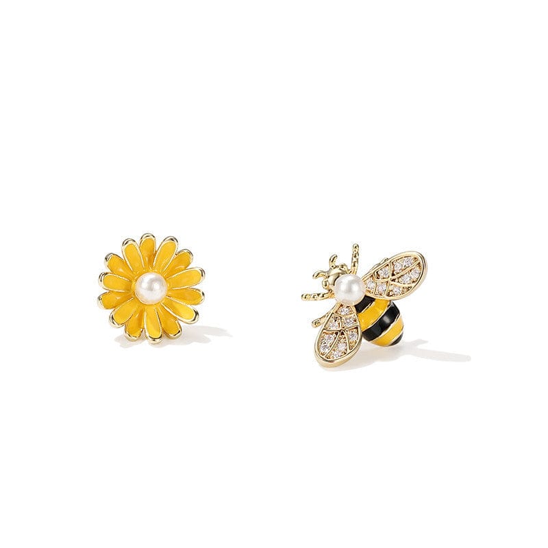 925 Sterling Silver Bee Flower Ear Studs - Dainty Floral Earrings for Women, Perfect for Everyday Wear, Parties & Gifts