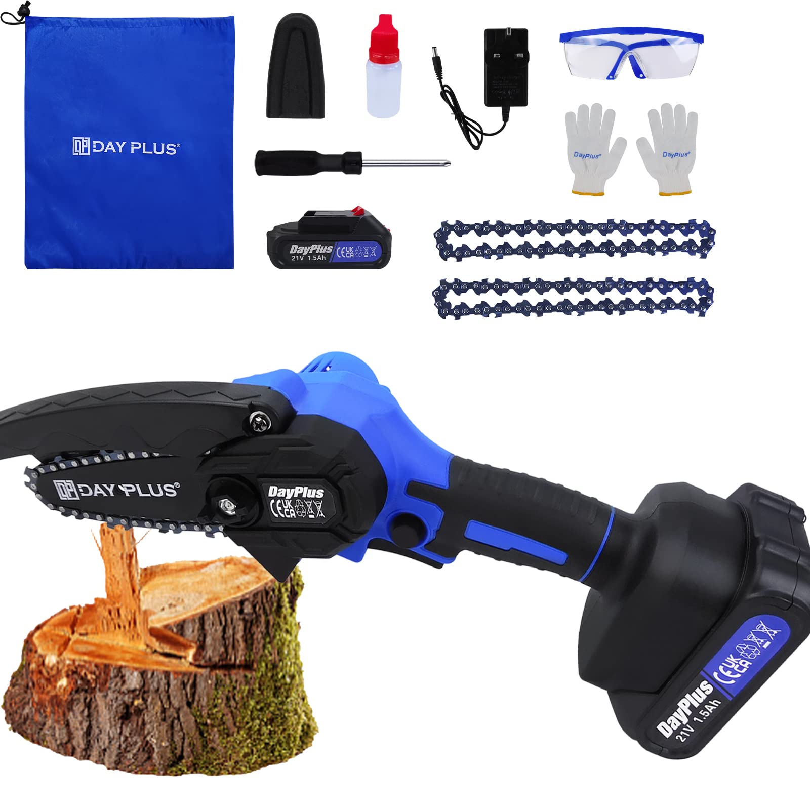 ZanGe Mini Chainsaw 21V 4 Inch Cordless Chainsaw with Lithium-Ion Battery & Charger - Electric Portable One-Hand Chainsaw for Gardening, Tree Cutting, Wood Branch Trimming | Perfect for Home DIY Projects, Yard Maintenance, and Outdoor Camping Use