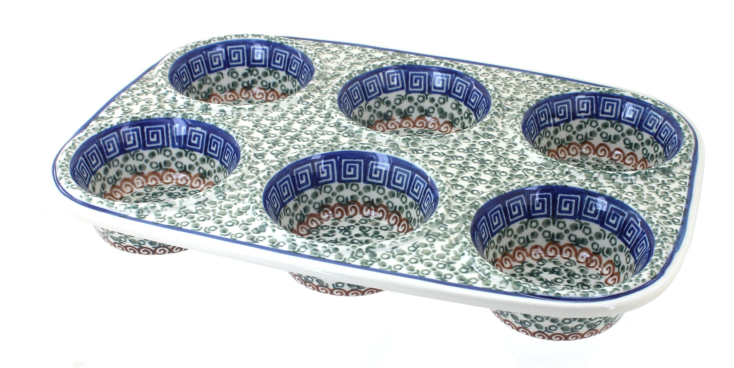 Blue Rose Polish Pottery Athena Muffin Pan - 12 Cup Non-Stick Baking Tray for Cupcakes, Muffins & Mini Pies | Durable Ceramic Bakeware for Home & Commercial Kitchens | Perfect for Holidays, Parties & Everyday Baking