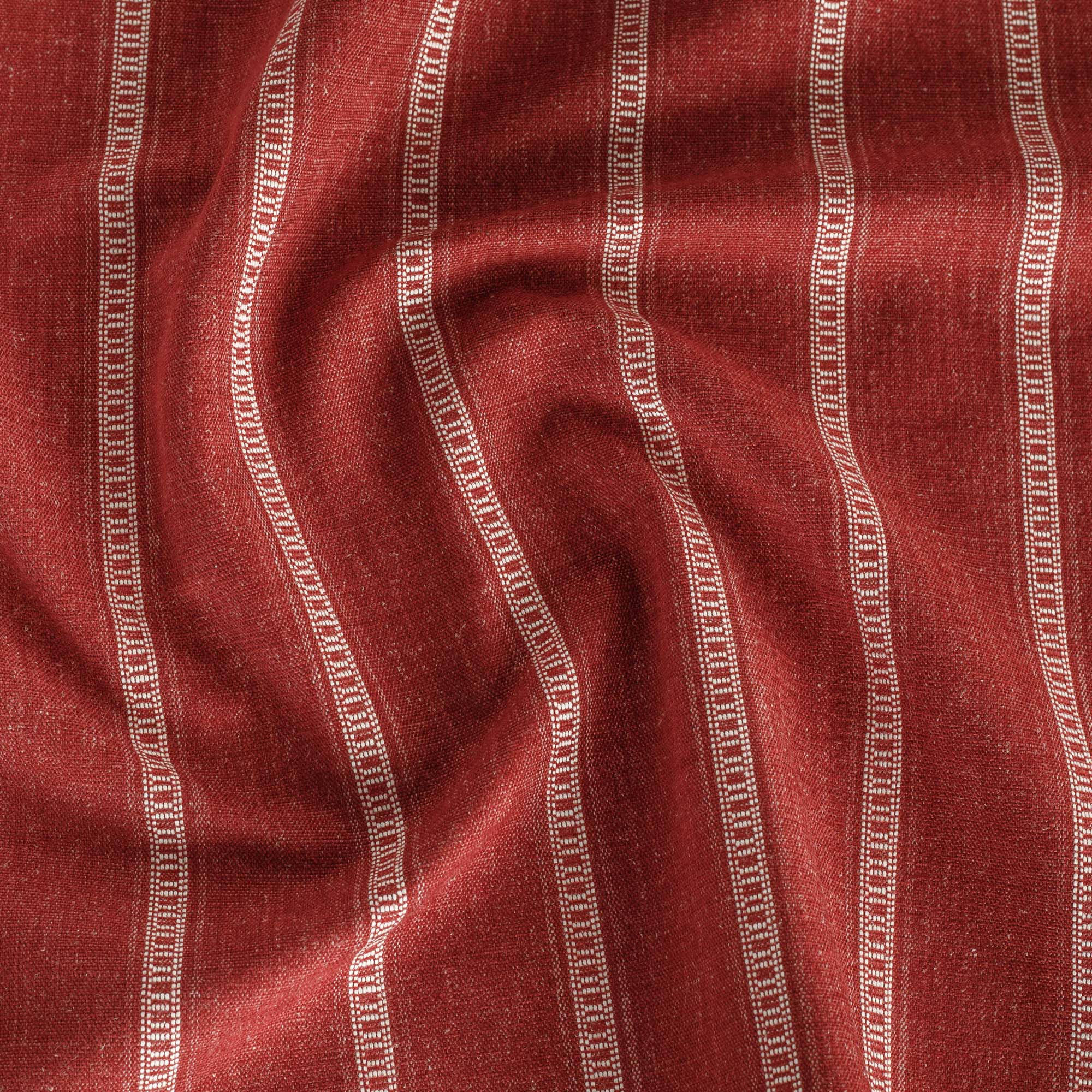 Brunswick Stripe Fabric - Pomegranate Red Upholstery Material for Sofas, Chairs & Home Decor | Premium Cotton Blend Textile