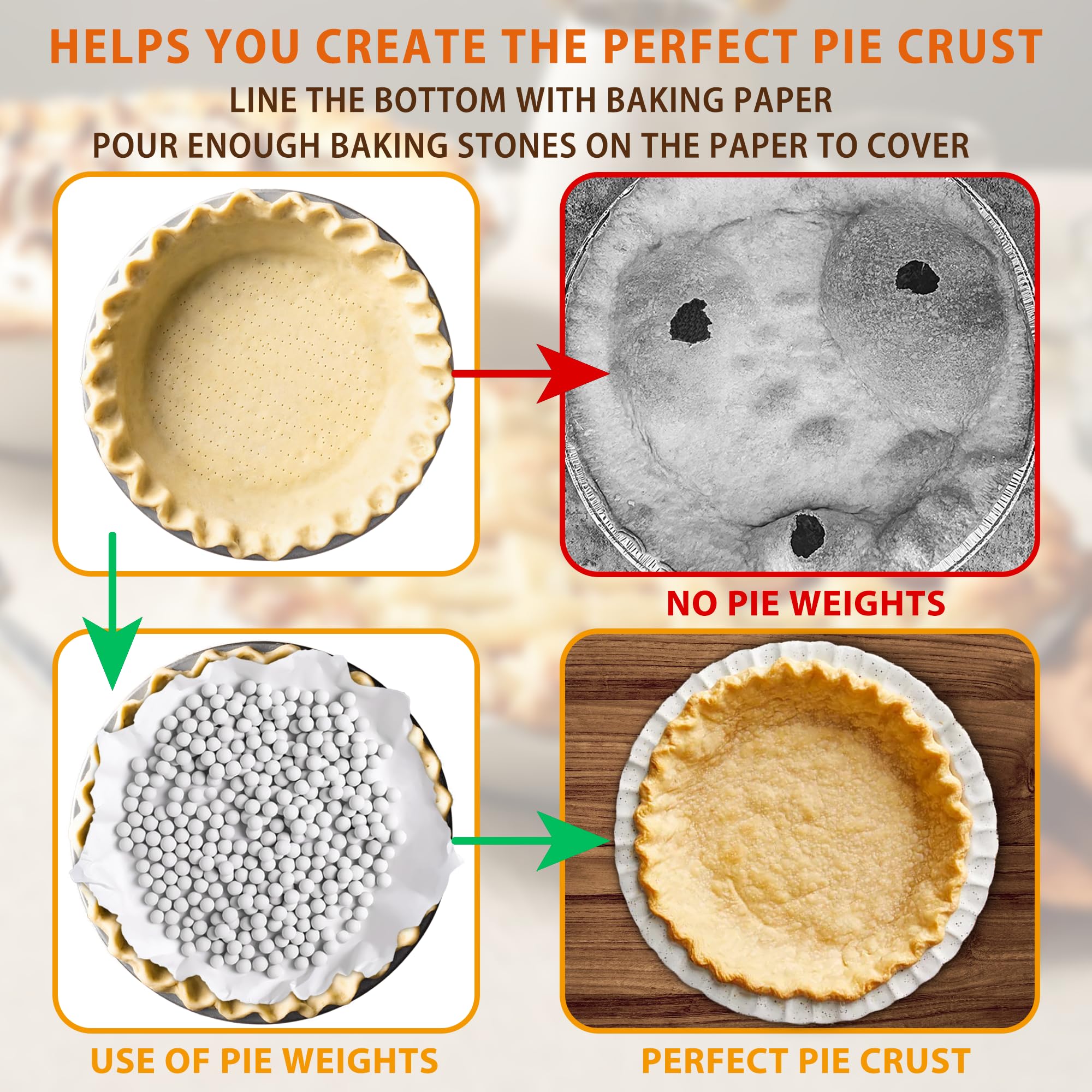 2.2 LB Ceramic Pie Weights for Blind Baking - Natural Stoneware Baking Beads with Storage Box | Perfect for Pie Crusts, Tarts & Quiches (Set of 200) | Prevent Shrinking & Bubbling During Baking
