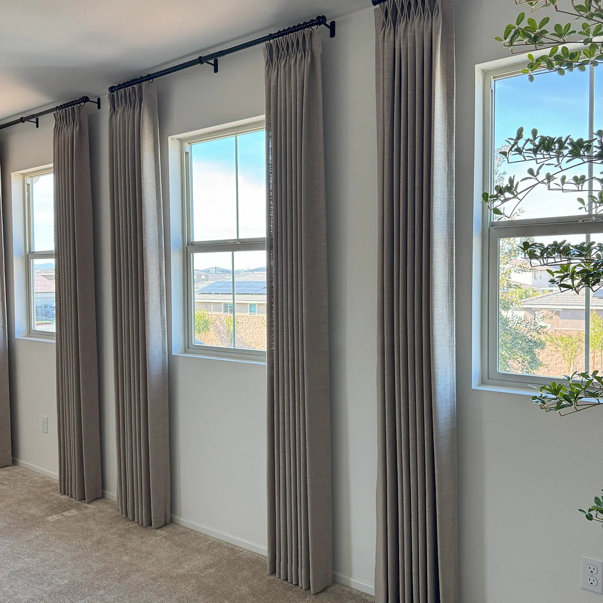 Pinch Pleated Blackout Curtains - 100% Linen Custom Drapes in Grey & Beige | Modern Thermal Insulated Window Treatments for Living Room & Bedroom