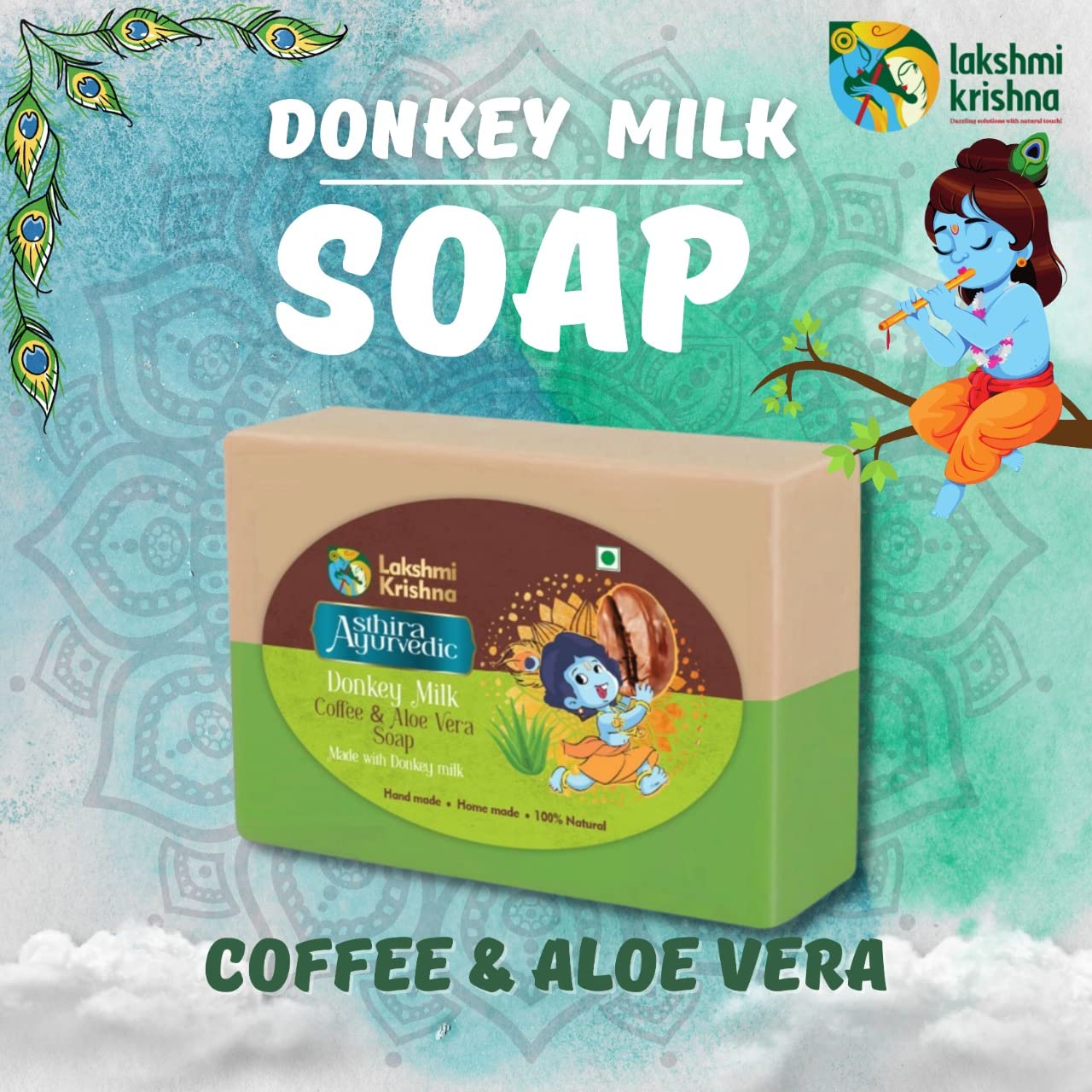 Lakshmi Krishna Natural Donkey Milk Aloe Vera Coffee Soap 100g - Revitalizing & Moisturizing Bar for Nourished, Hydrated Skin - Perfect for Daily Face & Body Cleansing, Spa Treatment & Gift Sets