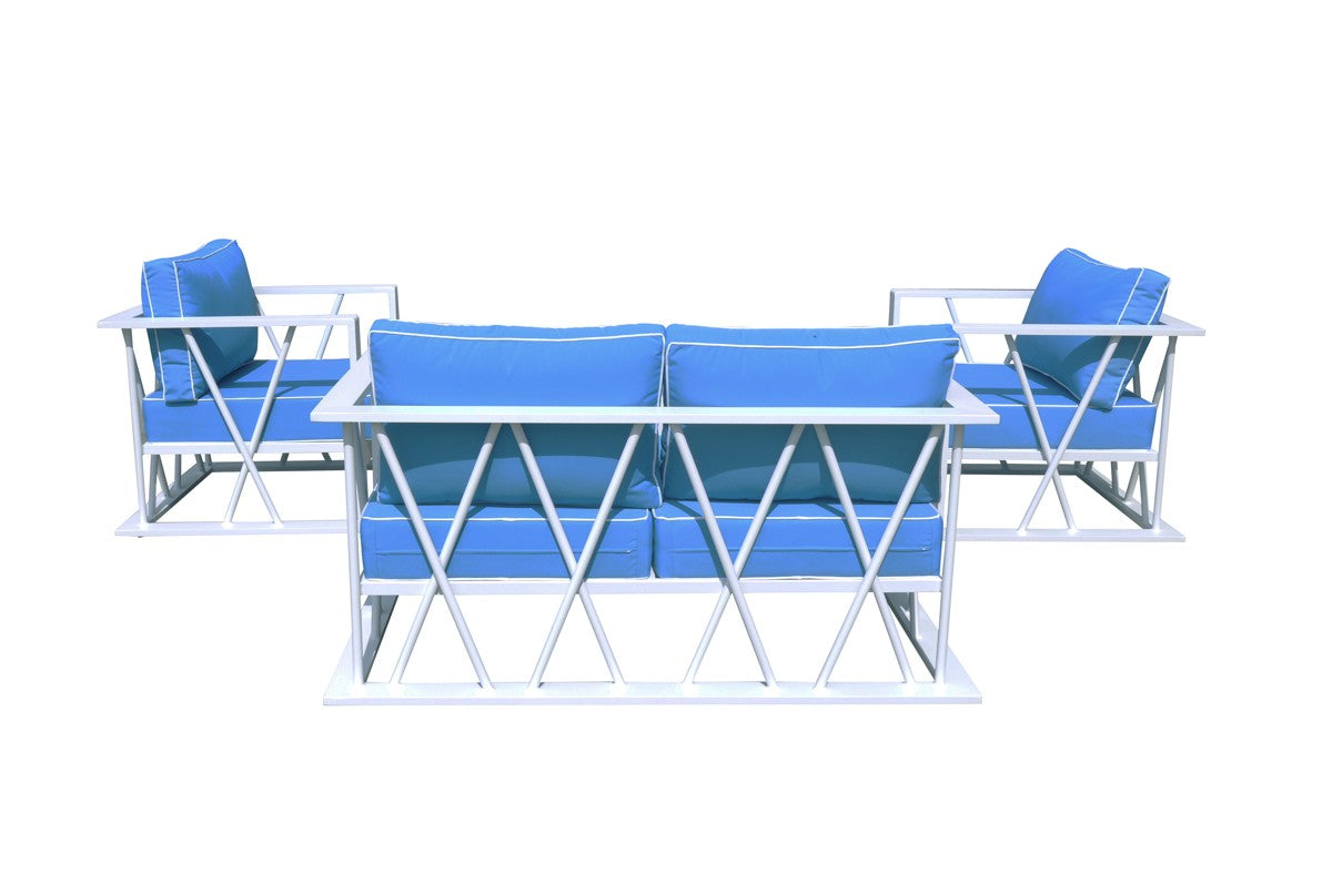 Ploto Outdoor Patio Furniture Set - 3-Piece Blue & White Wicker Sofa with Cushions - Perfect for Garden, Backyard, Poolside & Balcony Relaxation