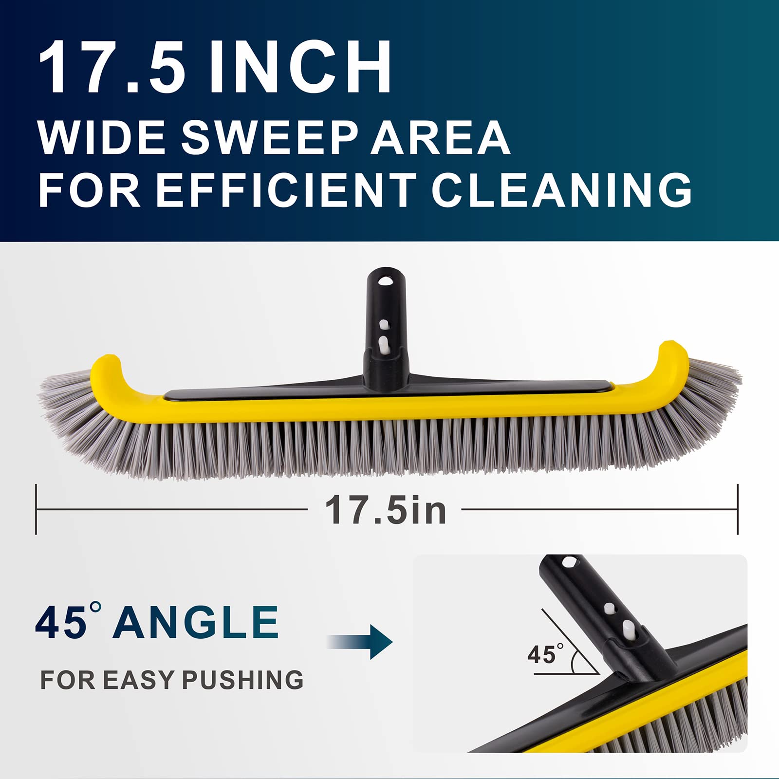 Heavy Duty Pool Brush with Aluminum Handle & Nylon Bristles - EZ Clip Design for Cleaning Pool Walls, Steps, Corners & Inground Pools - Perfect for Weekly Maintenance and Deep Cleaning