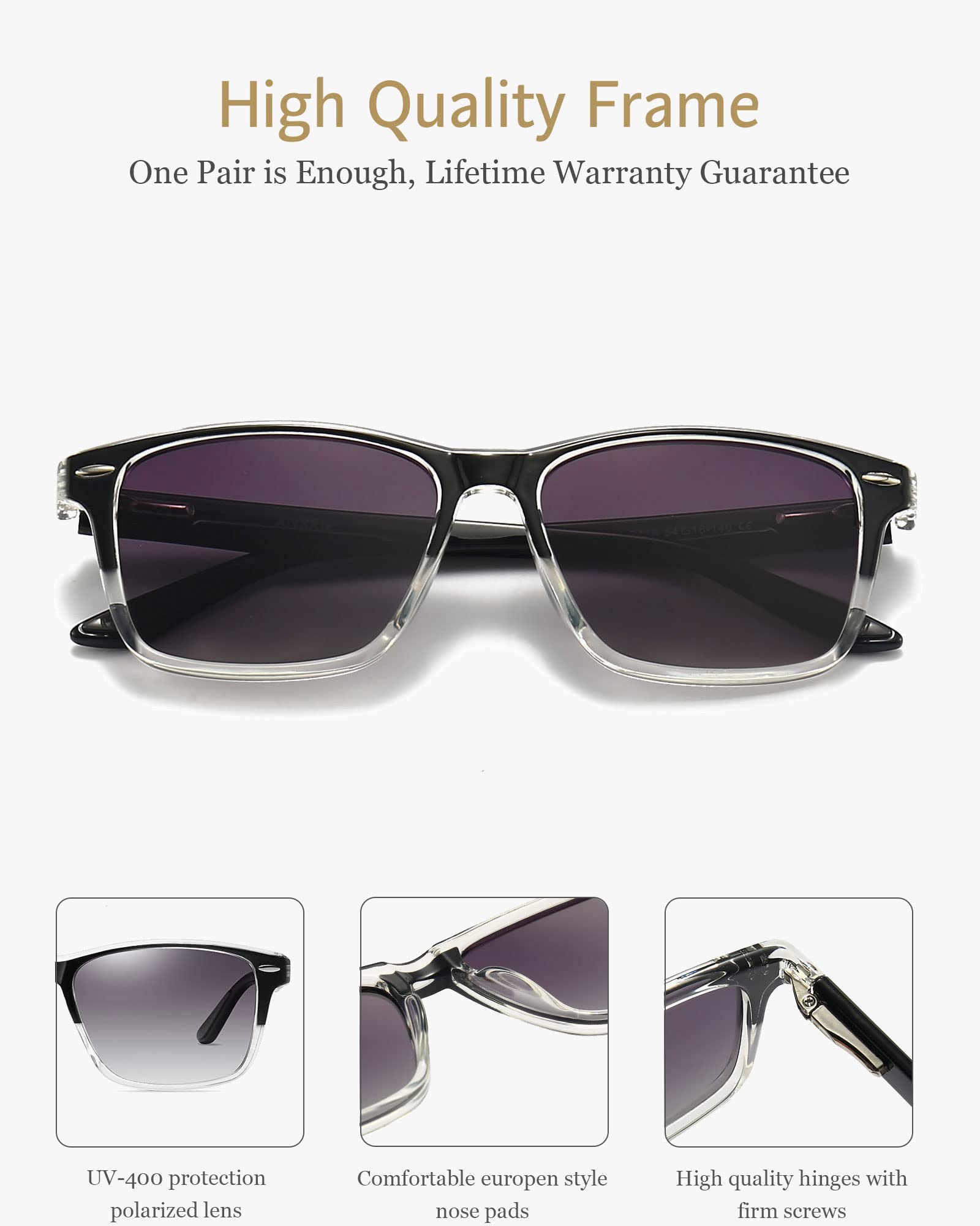 ANRRI Gradient Polarized Sunglasses for Men & Women - Retro Square UV Protection Sun Glasses with Spring Hinges - Perfect for Driving, Beach & Outdoor Activities