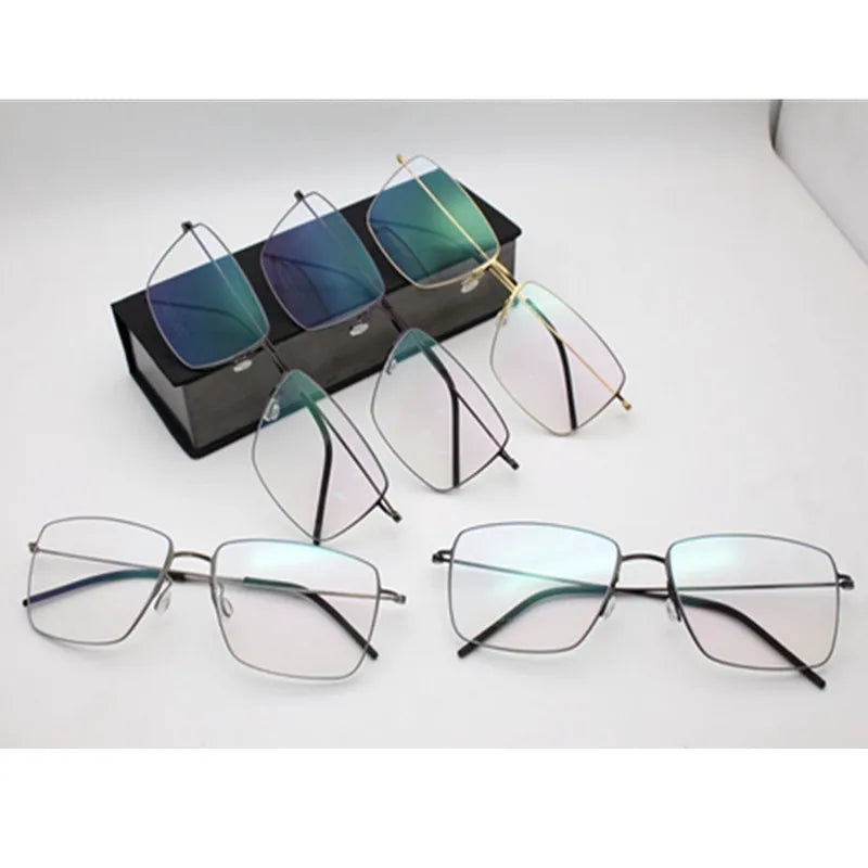 Aimee Men's Full Rim Square Screwless Titanium Eyeglasses Frame 66078 - Lightweight Durable Glasses for Work, Reading & Everyday Use