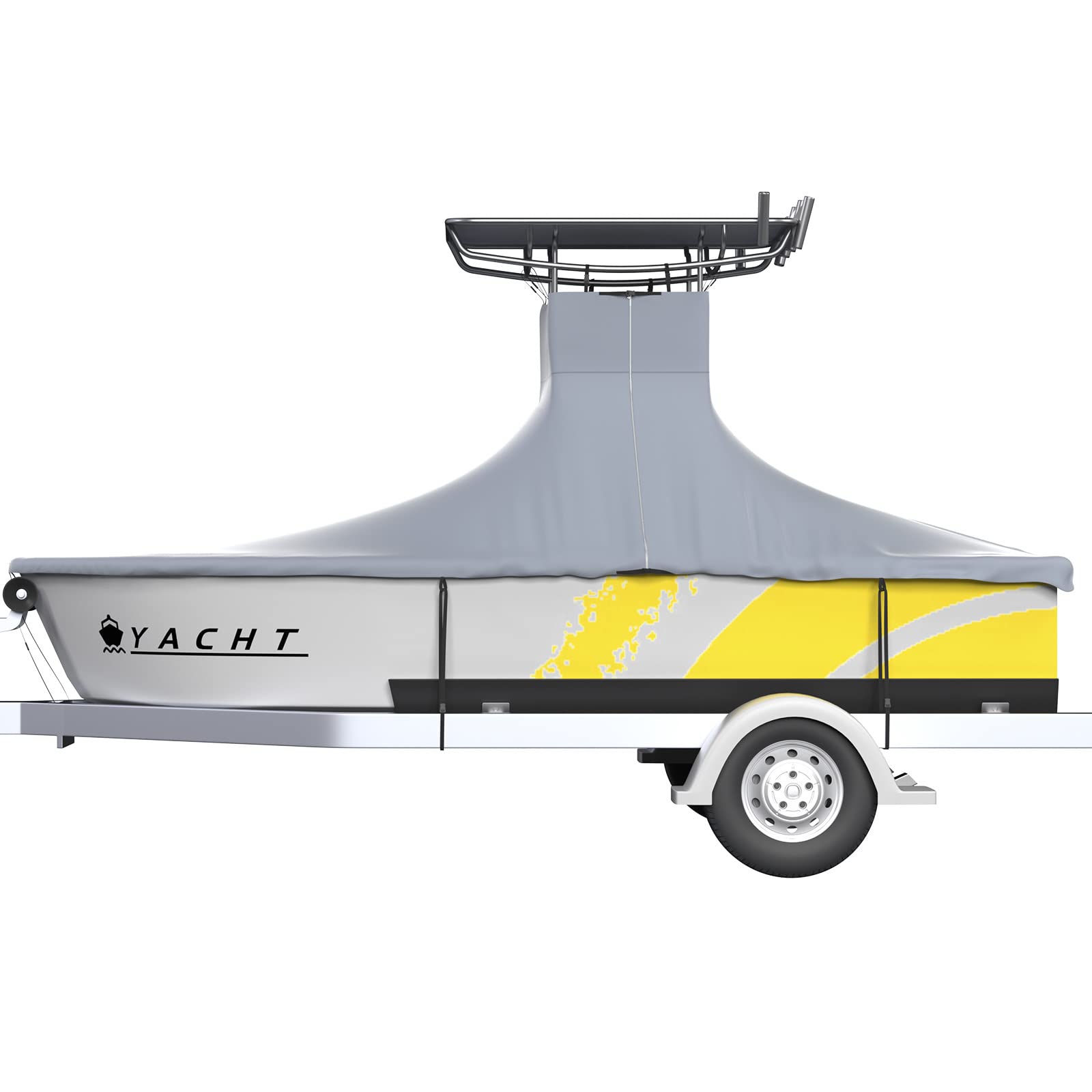 VEVOR Heavy Duty 600D Marine Grade Oxford Boat Cover for 18.5'-20' Center Console Boats - UV Resistant Waterproof T-Top Cover with 2 Support Poles & 5 Windproof Straps (Gray) - Perfect for Saltwater Fishing, Boating, and Marine Protection