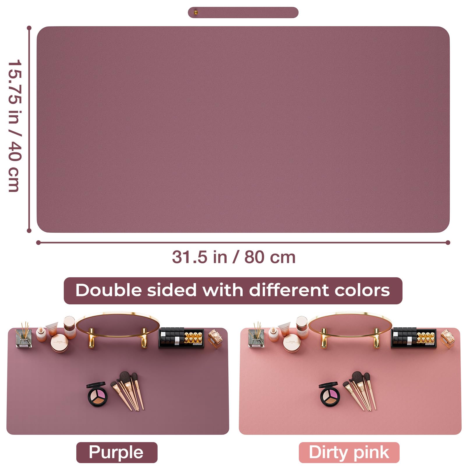 Noverlife Large Leather Makeup Table Mat - 31.5x15.7 Inch Vanity Desk Cover, Easy Clean Counter Protector for Laptop, Writing & Crafts | Waterproof Desk Pad for Home & Office (Pink & Purple) | Perfect for Beauty Stations, Work Desks & Creative Spaces