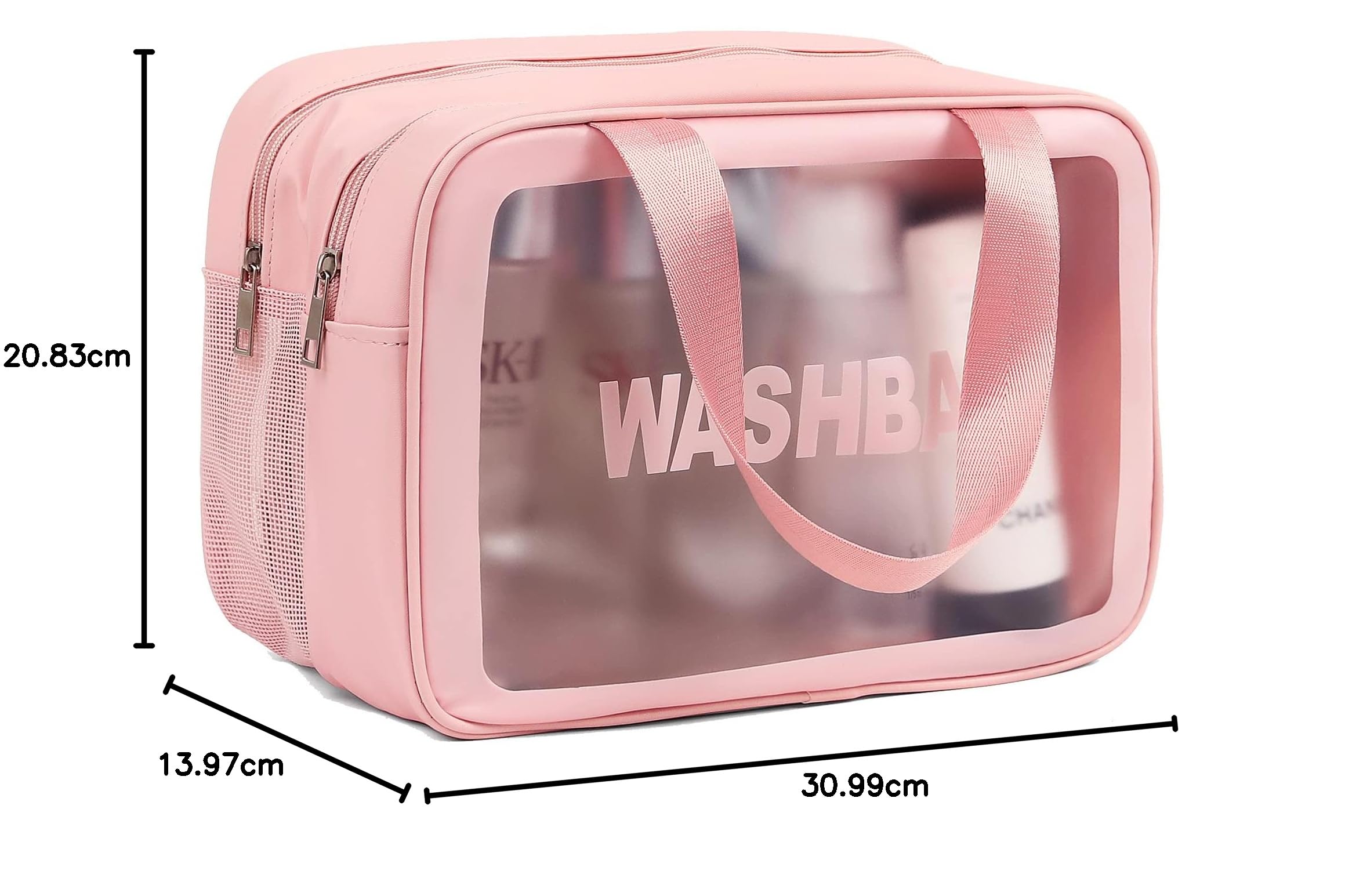 PVC Waterproof Cosmetic Bag Set - Large Clear Travel Toiletry Organizer with Thickened Plastic, Transparent Makeup Tote Bags for Cosmetics, Wash Bag & Travel Essentials - Perfect for Vacation, Gym & Daily Use (Pink, 4-Pack)