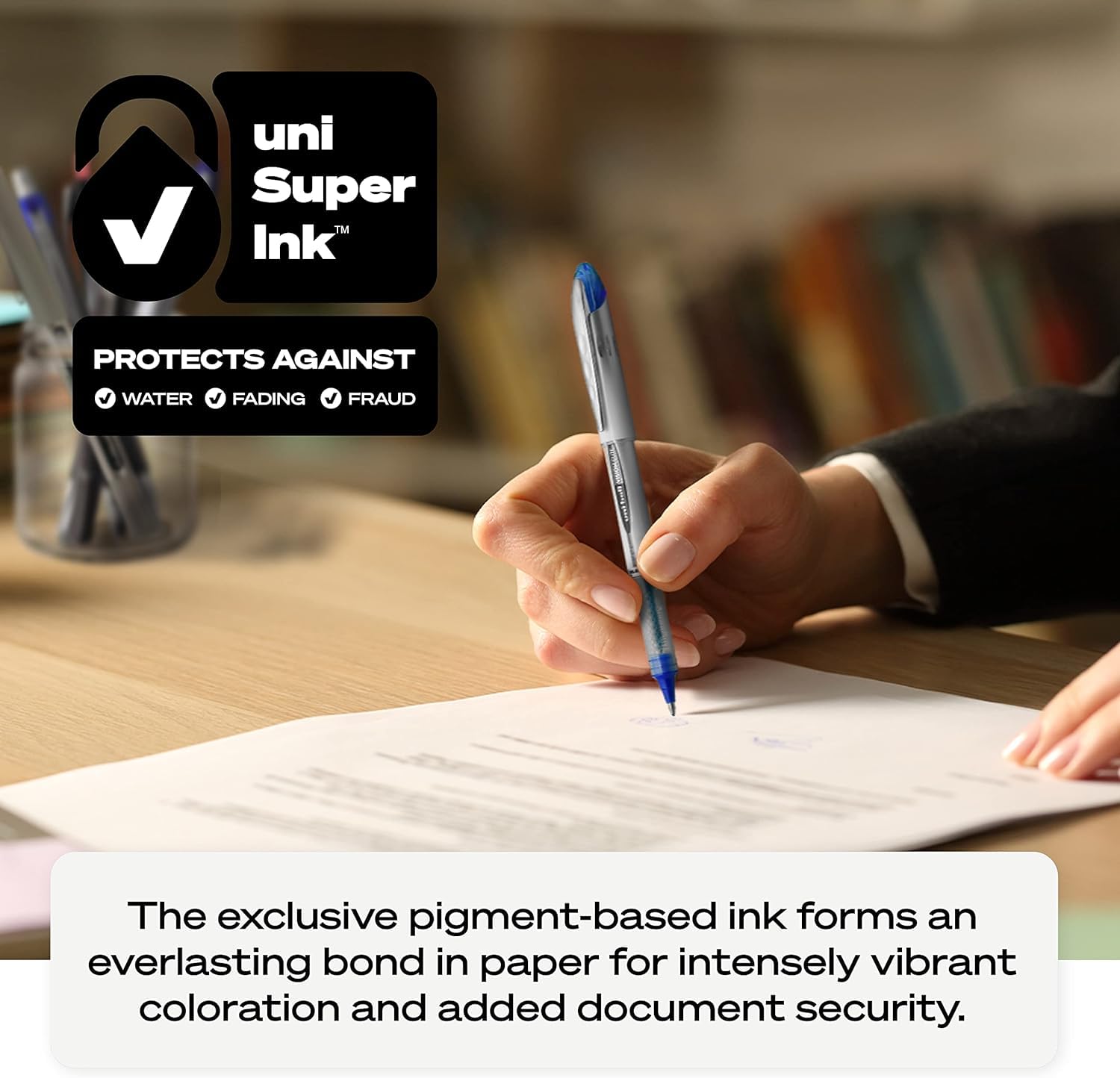 Uni-ball Vision Elite Rollerball Pens - 0.8mm Bold Point Blue Ink - 3-Pack with Reusable Pouch - Smooth Writing for Office, School & Note Taking - Perfect for Journaling, Signatures & Everyday Use