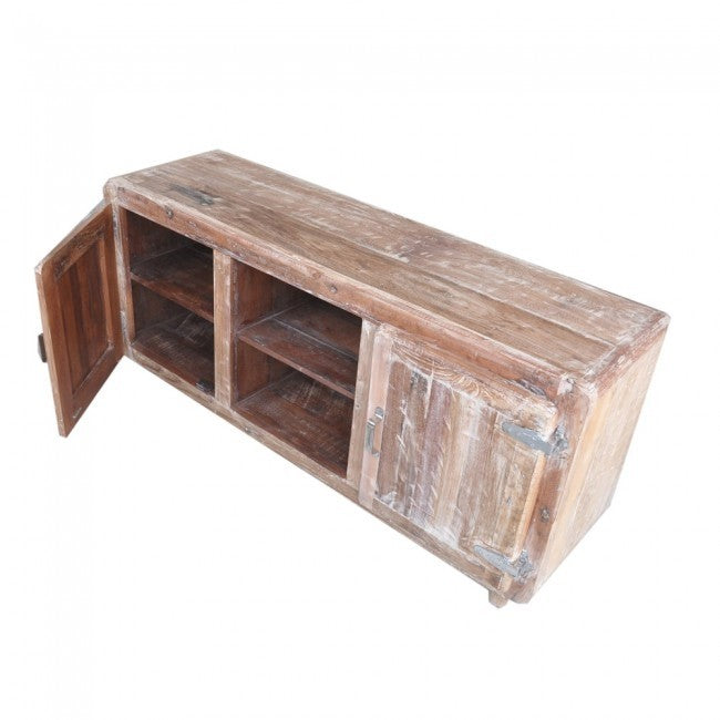 **Cromer 1.5m Solid Wood TV Stand with Fridge Doors - Limewash Finish - Entertainment Center for Living Room & Home Theater**