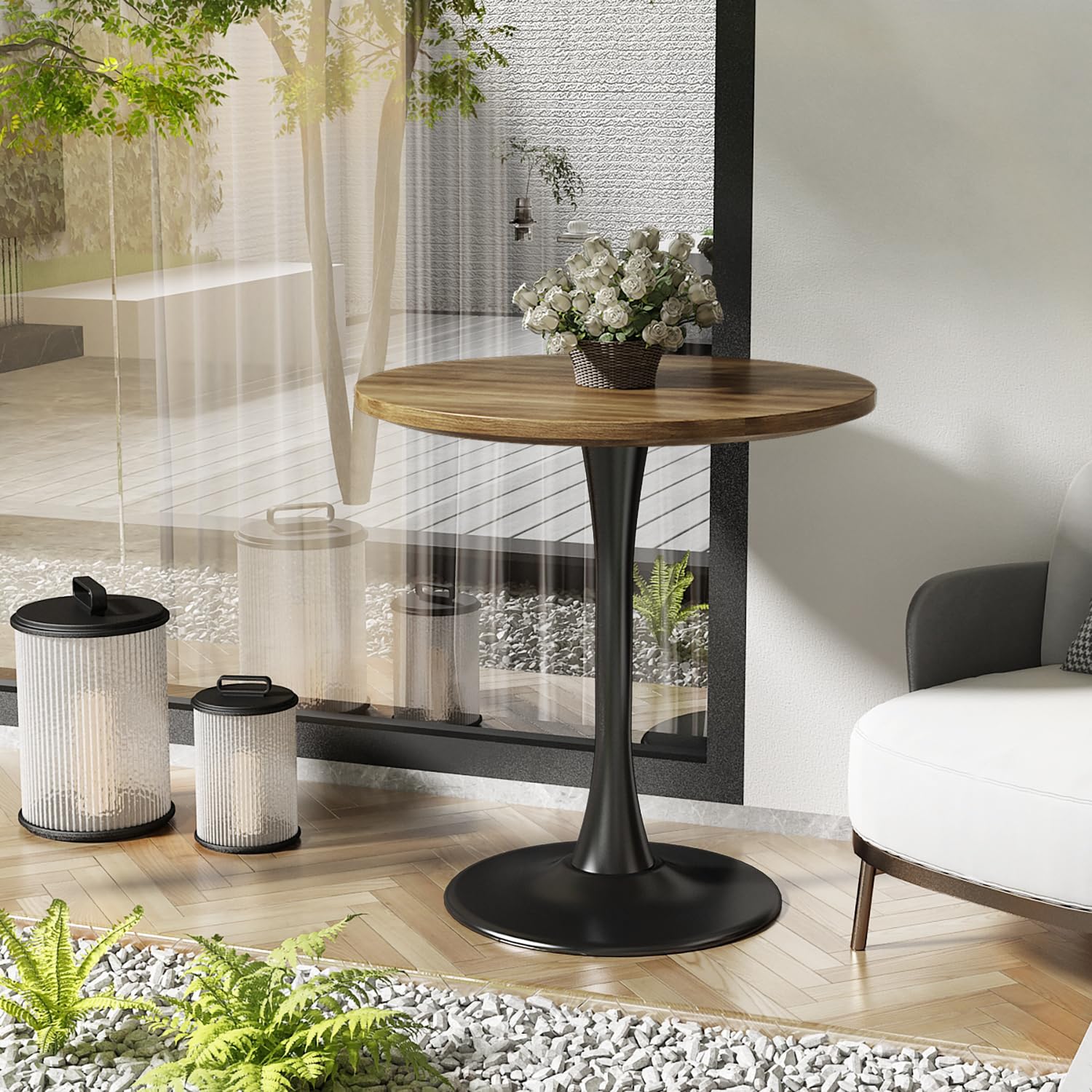 Modern Round Wood Dining Table - 31.5 Inch Tulip Base Mid-Century Kitchen Table & Living Room Coffee Table | Perfect for Small Spaces, Breakfast Nooks & Contemporary Home Decor