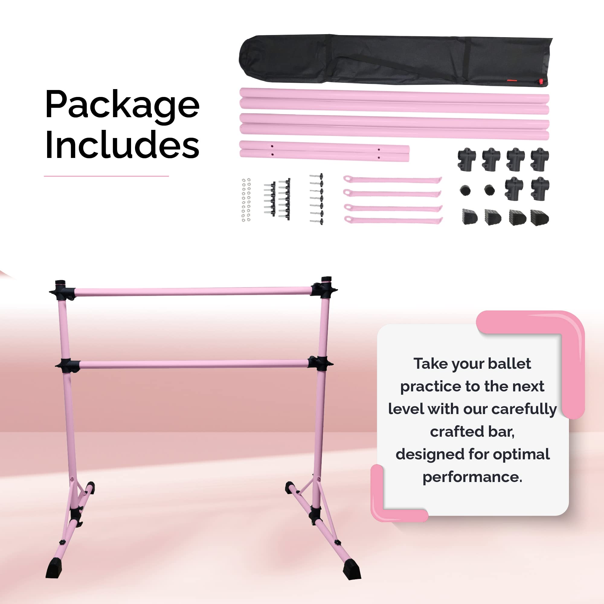 4 Ft Adjustable Steel Double Ballet Barre with Carry Bag & Beginner Guide - Portable Anti-Wobble Dance Bar for Home, Gym, Studio Practice | Perfect for Ballet Training, Stretching & Dance Exercises