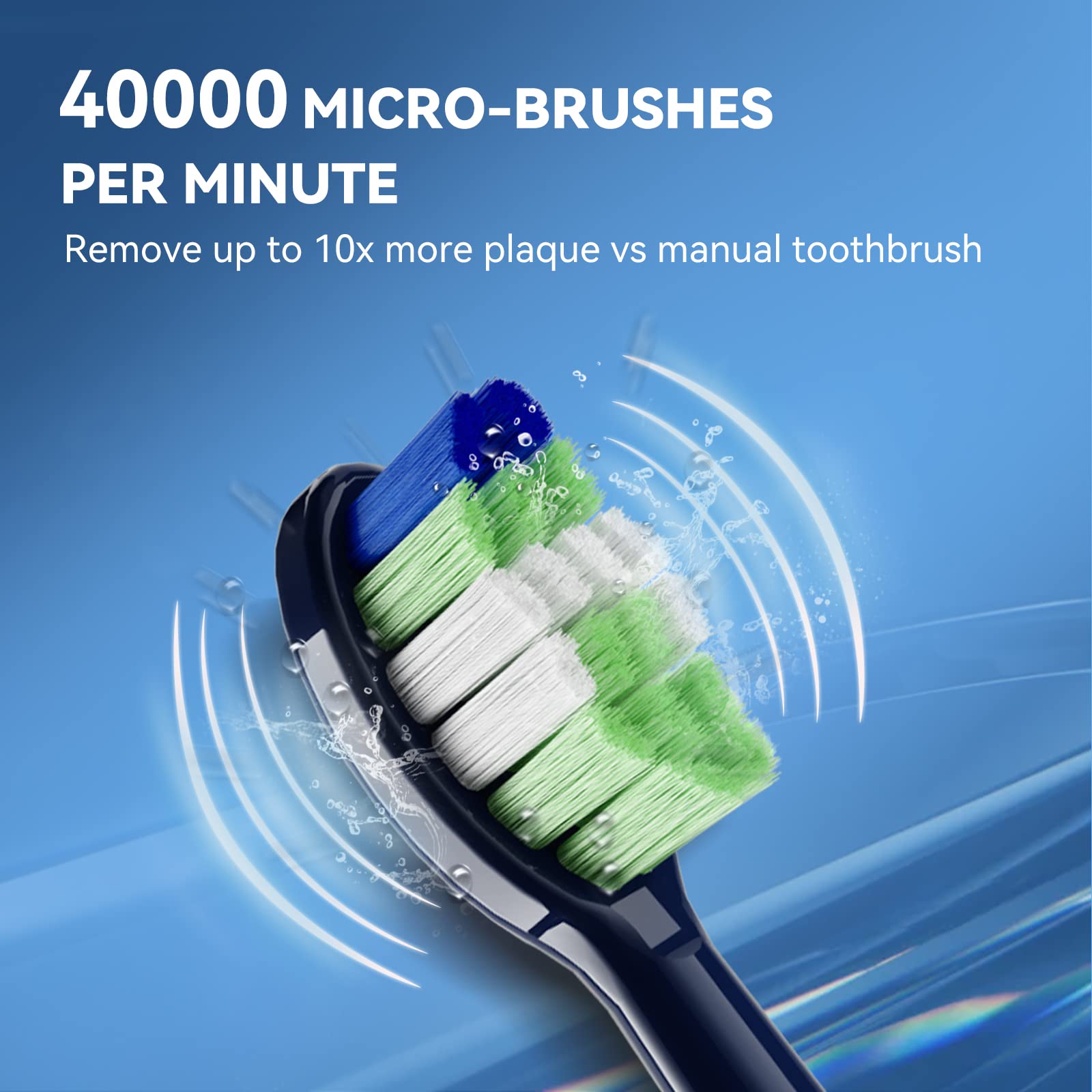 JTF Sonic Electric Toothbrush for Adults - Fast Rechargeable Toothbrush with Travel Case & 6 Brush Heads, 5 Cleaning Modes, Navy Blue - Perfect for Travel, Home & Daily Oral Care