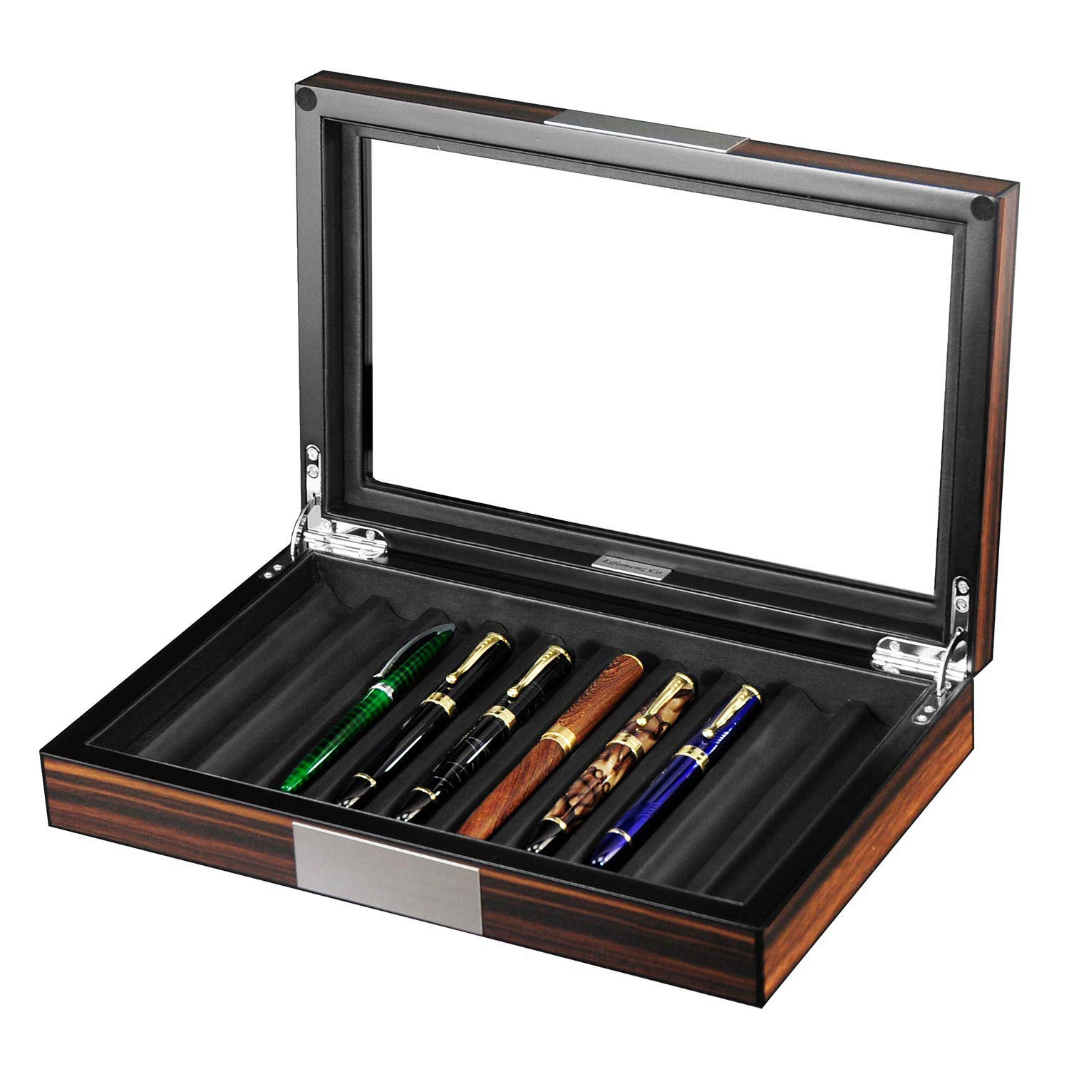 Premium Wooden Pen Display Case with Glass Top - 10 Slot Pen Organizer Box with Lid - Perfect for Fountain Pen Collectors & Calligraphy Enthusiasts - Ideal for Office Desk, Gift Presentation & Pen Collection Display