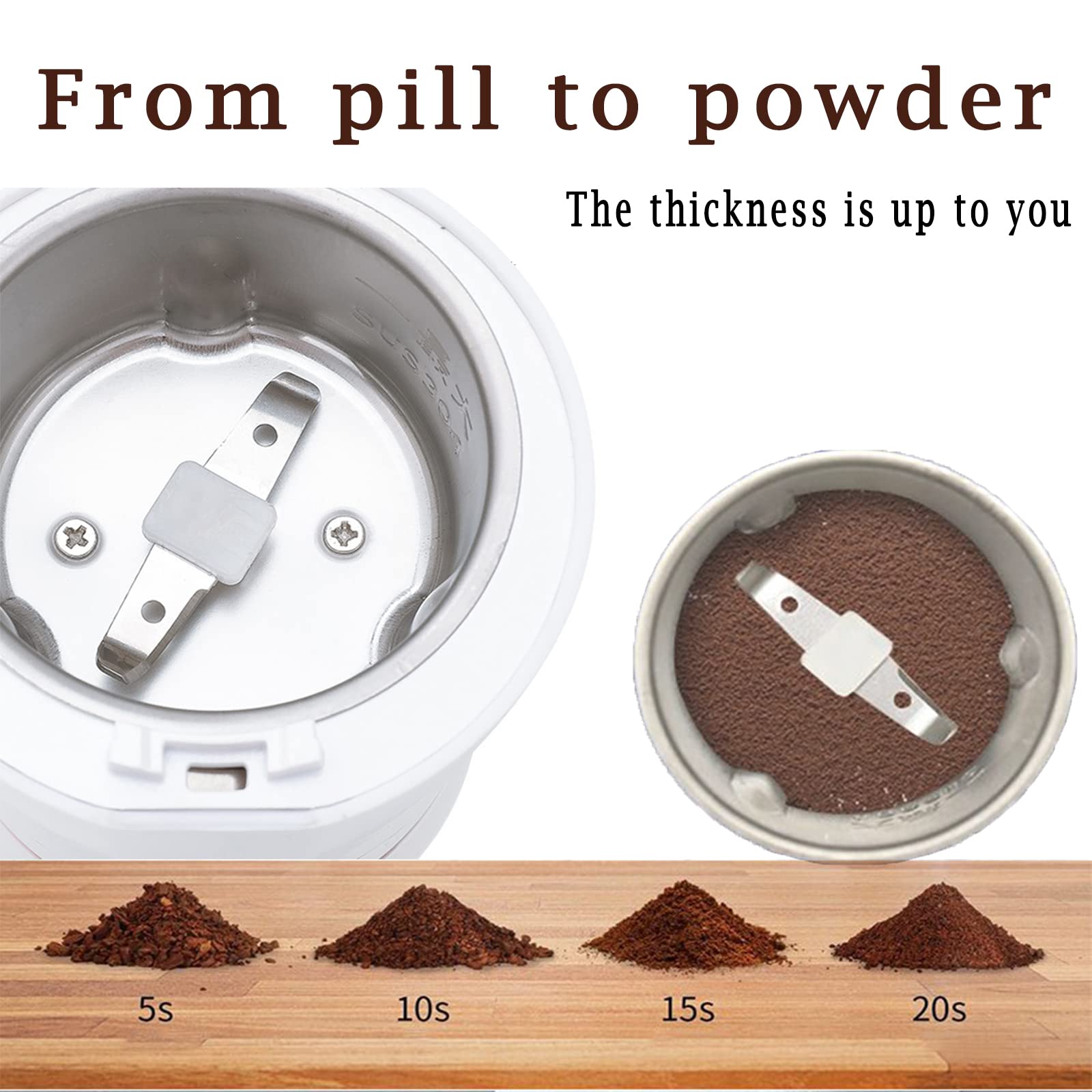 Electric Multifunctional Grinder - Pill Crusher & Coffee Bean Grinder for Fine Powder | Perfect for Elders, Pets & Small Doses | Compact White Design for Home & Travel Use