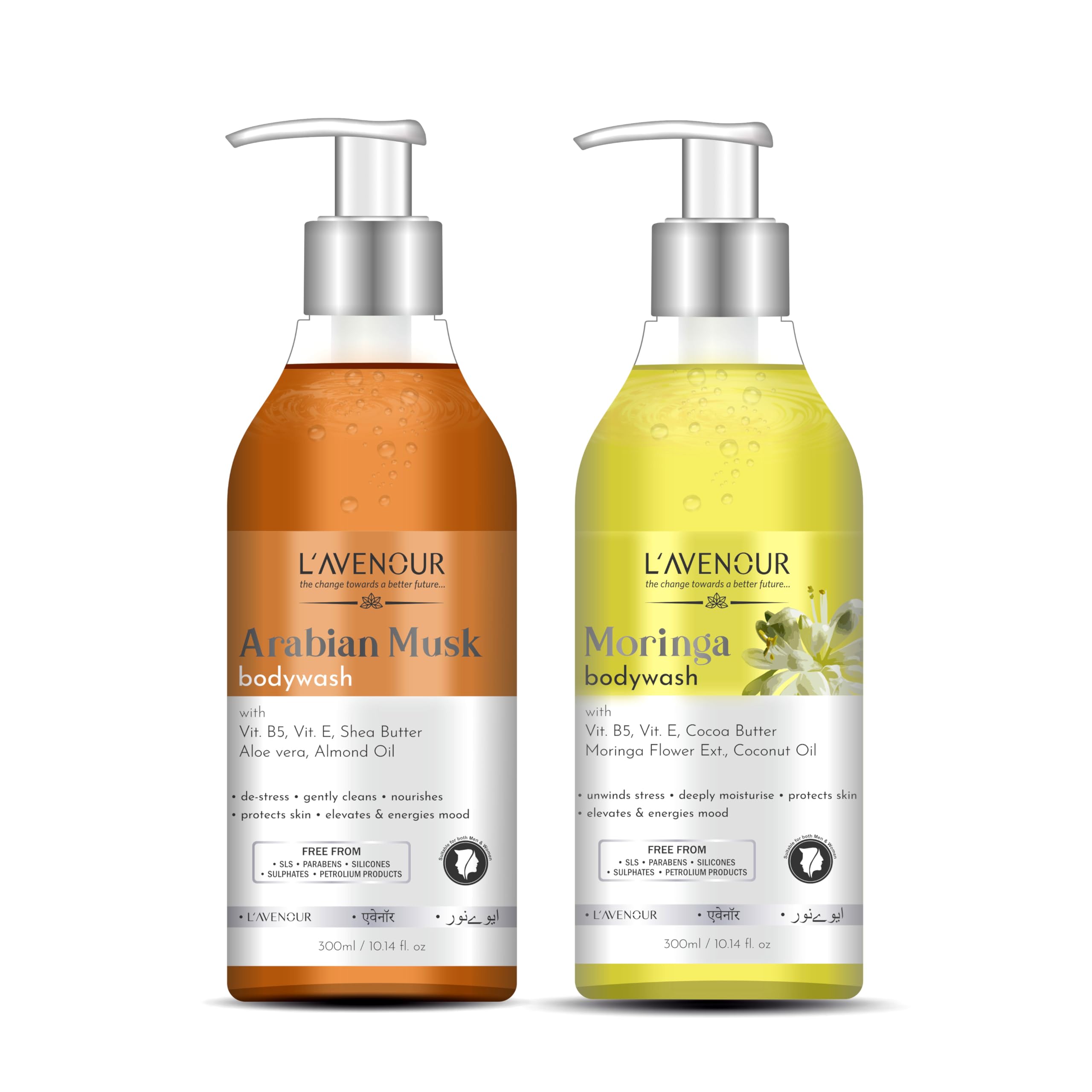L'avenour Arabian Musk & Moringa Body Wash Combo Set - Moisturizing Shower Gel for Soft, Smooth Skin - Women & Men - Perfect for Daily Shower & Spa Relaxation