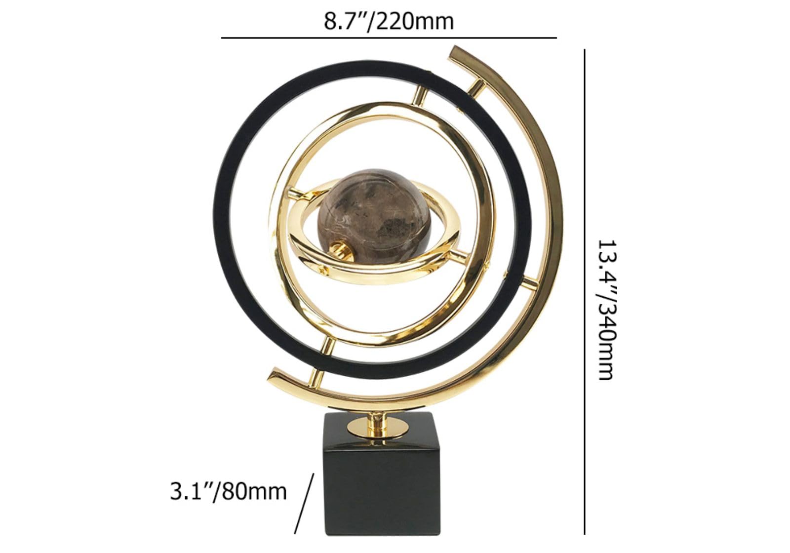 Homary Modern Abstract Metal Globe Sculpture with Rectangle Stand - Black & Gold Art Decor for Living Room, Office & Home Interior Design