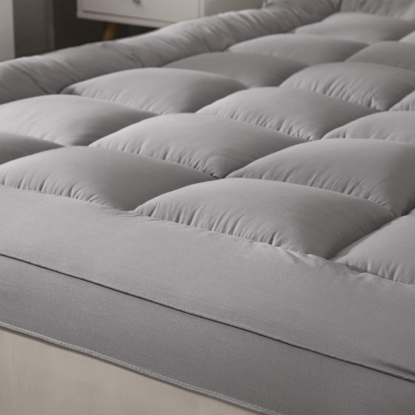 Soft Pillow Top Mattress Topper King Size - Extra Thick Plush Bed Topper for Firm Mattress with 100% Cotton Cover, Relieves Back Pain, Fits 6”-22” Mattress (Grey) - Perfect for Side Sleepers & Pressure Relief in Master Bedroom