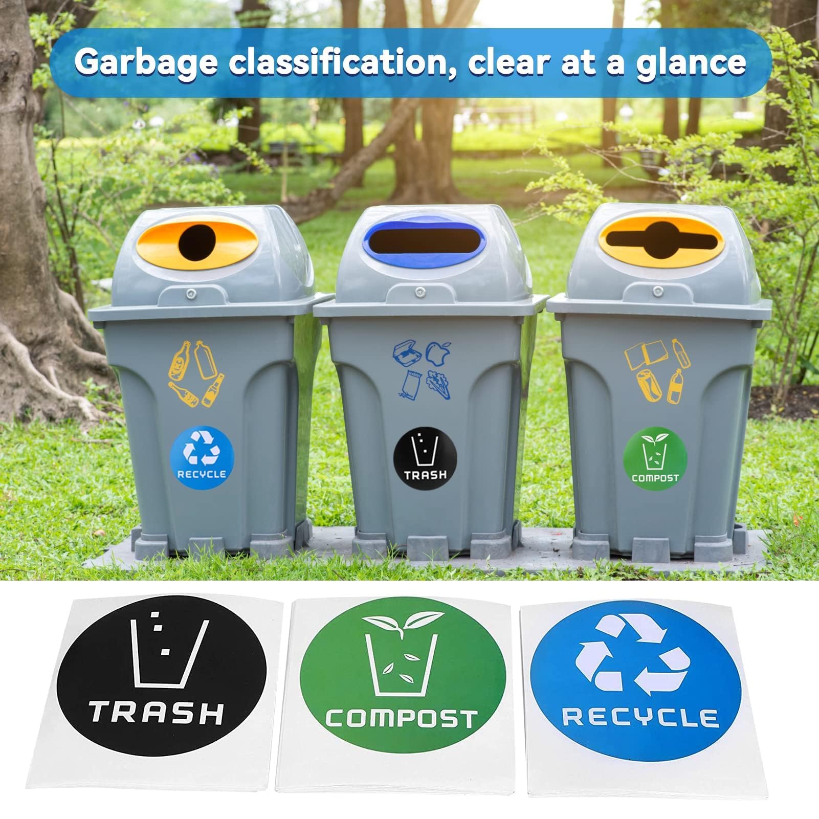 60 Pack Premium Vinyl Recycle Stickers - Trash Bin Labels & Compost Decals for Kitchen, Office & Home Use - Eco-Friendly Waste Sorting Stickers for Indoor Trash Cans & Recycling Bins
