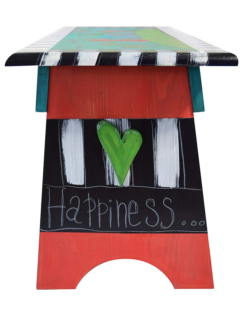 Happy Home 35 Inch Hand-Painted Teal Wood Bench - American Made, Rustic Entryway Seating, Farmhouse Style Hallway Decor
