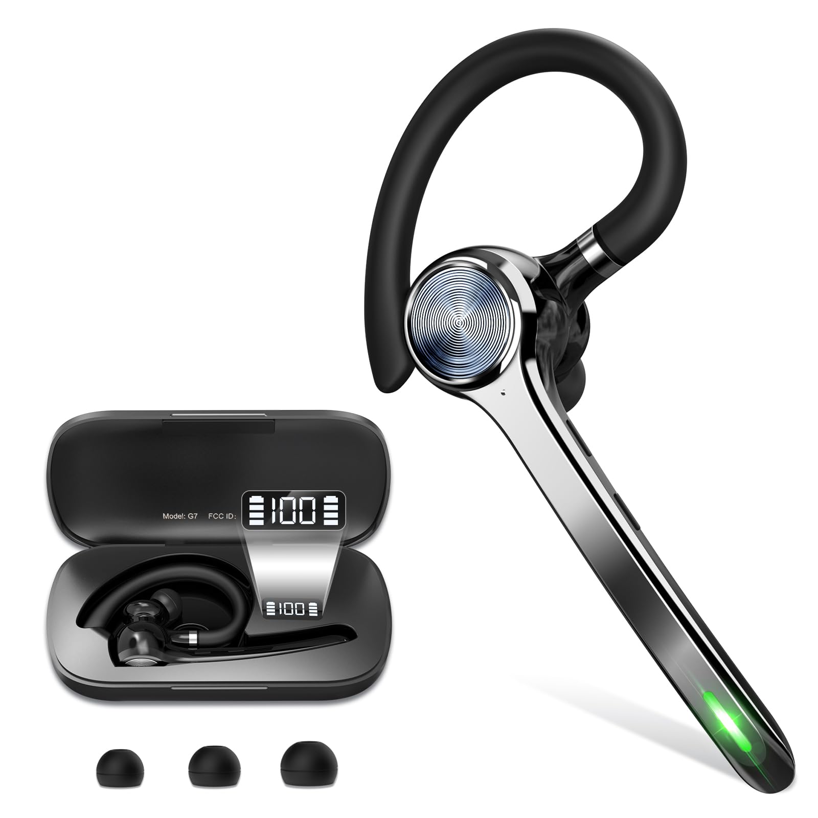 Wireless Bluetooth Headset with 500mAh Charging Case - 72H Talk Time, Built-in Mic, V5.1 for iPhone Android - Hands-Free Earpiece for Truckers, Office Work, Driving & Online Meetings