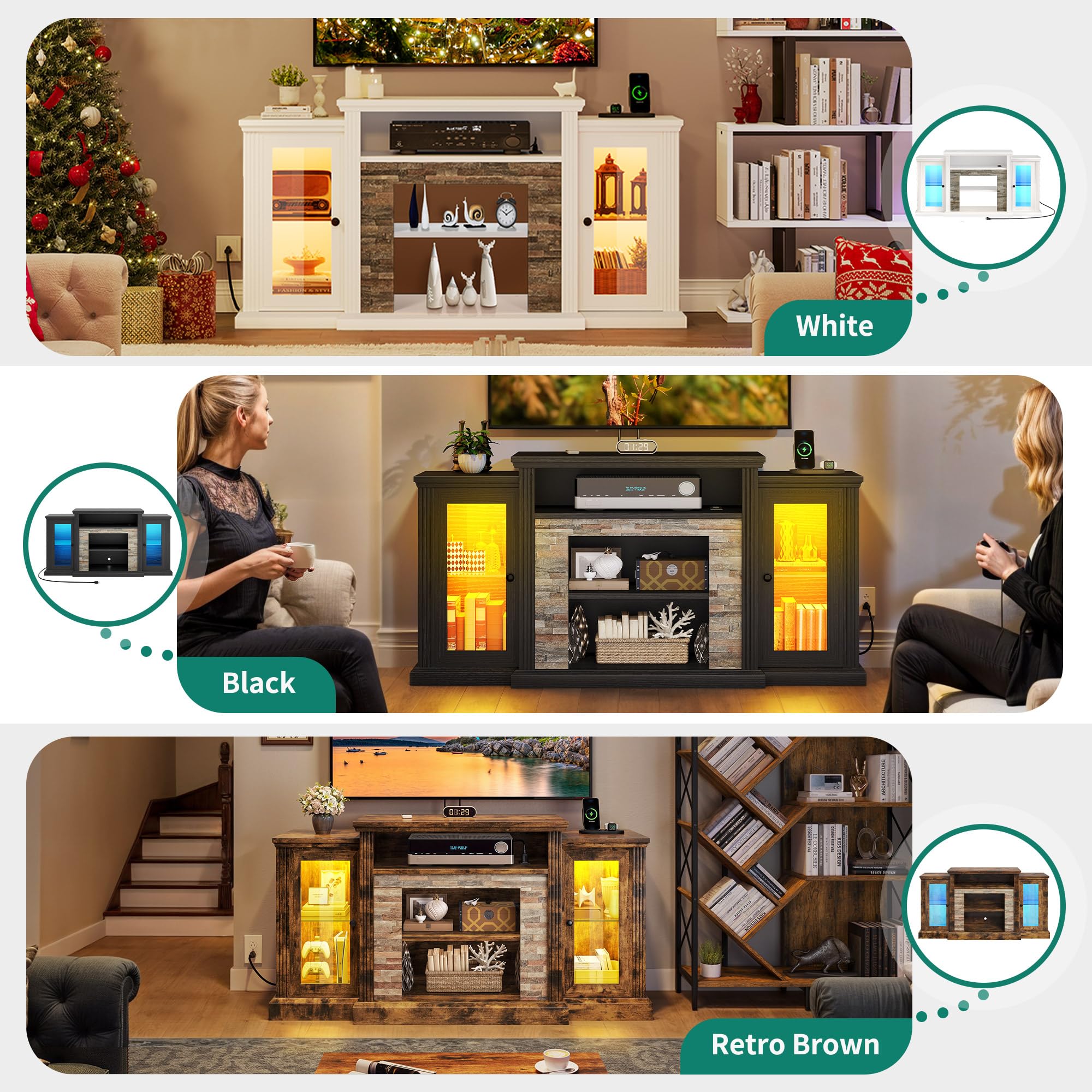YITAHOME 65 Inch TV Stand - Modern Entertainment Center with Power Outlet, LED Lights & Adjustable Shelves - Glass Door Media Console Cabinet for Living Room (59 Inch) - Perfect for Home Theater Setup & Stylish Living Room Decor