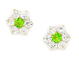 14K Yellow Gold August Green CZ Large Flower Screw Back Earrings for Women - 9x10mm Elegant Dangle Earrings, Perfect for Weddings, Parties & Special Occasions
