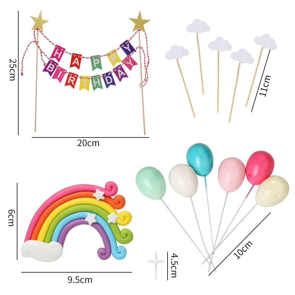 VEYLIN 13-Piece Rainbow Cloud Cake Topper Kit - Happy Birthday Cake Decorations for Kids, Baby Showers & Parties | Perfect for Birthday Cakes, Cupcakes & Dessert Table Displays