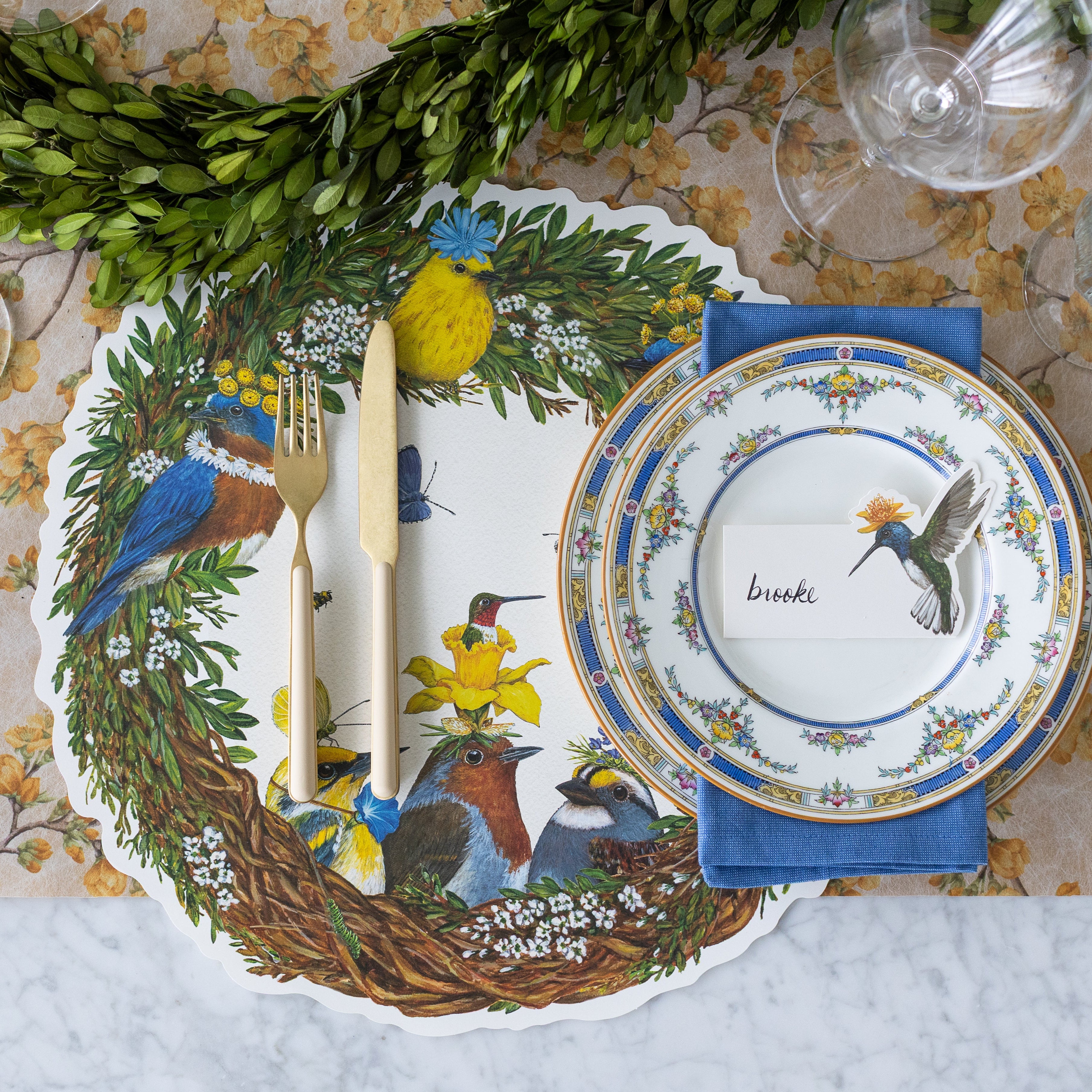 Songbird Wreath Placemat - Laser Cut Floral Table Decor for Spring & Summer Dining - Perfect for Easter, Mother's Day & Wedding Table Settings