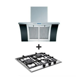 Ellane EH 2688 90cm Stainless Steel Chimney Hood with Arch Glass & EB 248SV 3-Burner Stainless Steel Gas Hob - Modern Kitchen Ventilation System for Home Cooking