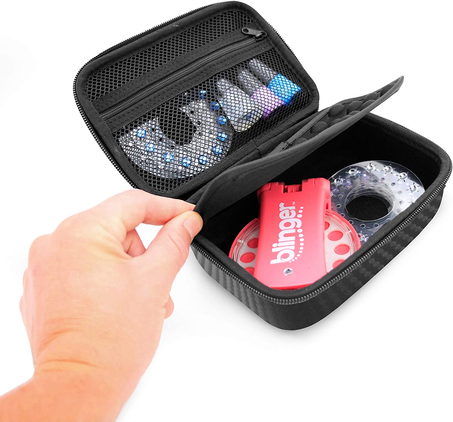 CASEMATIX Travel Case with Wrist Strap for Blinger Deluxe Set - Storage Organizer for Hair Jewels, Nail Gems & Children's Accessories - Perfect for Travel, Parties & DIY Beauty Projects