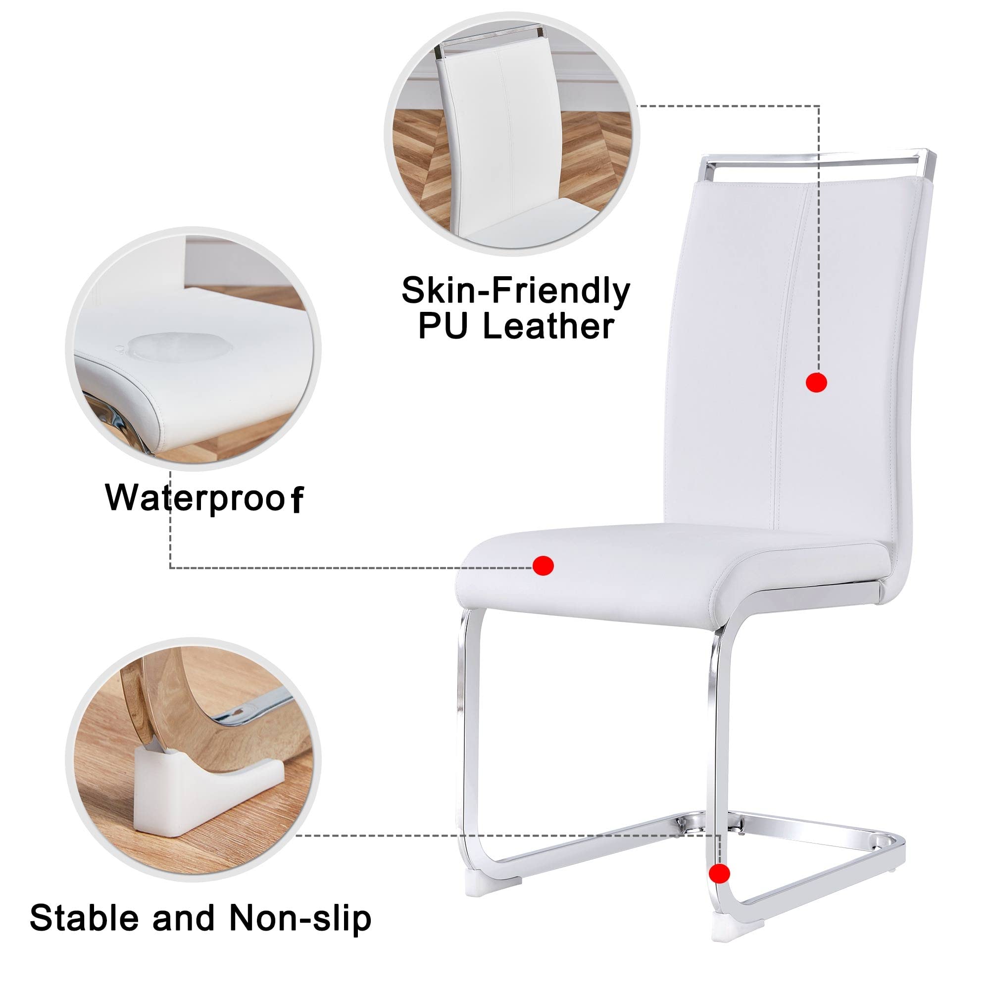 Baysitone Modern Dining Chairs Set of 2 - Faux Leather Padded High Back Side Chairs for Kitchen, Dining Room & Living Room - White - Perfect for Home Decor, Small Spaces & Entertaining Guests