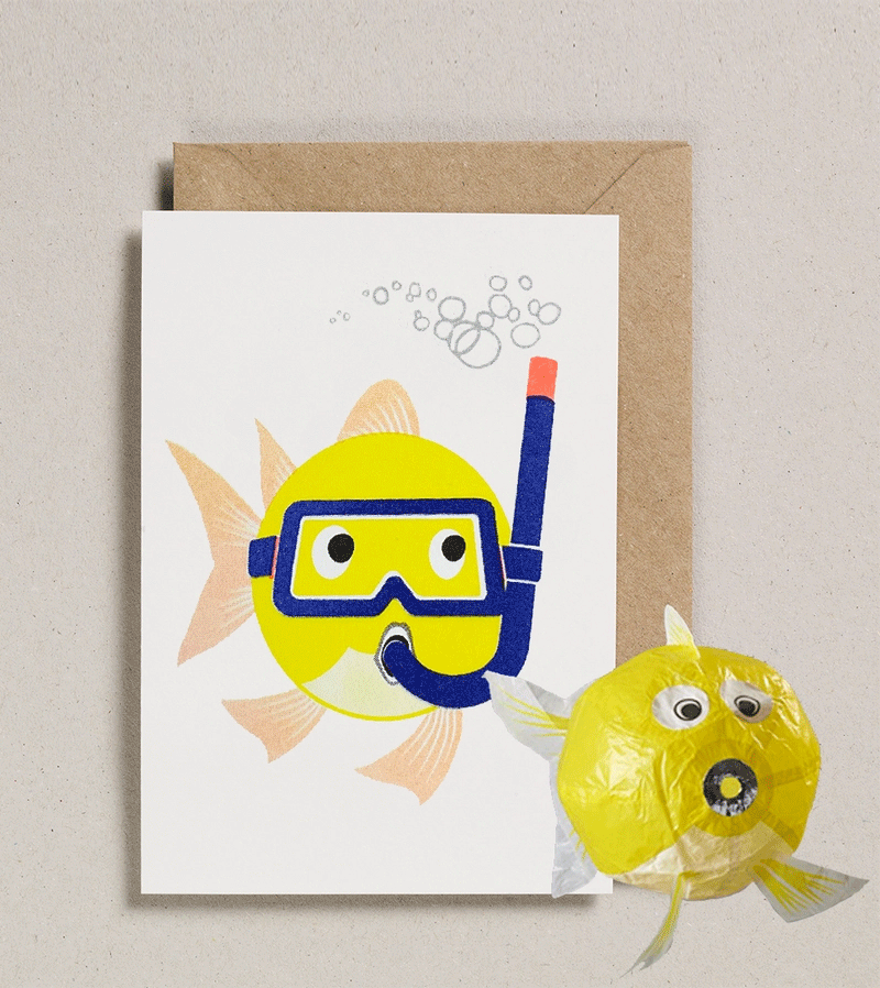 Japanese Fish Paper Balloon Greeting Card - Handmade Art Card for Birthday, Wedding & Special Occasions | Perfect Gift for Friends & Family