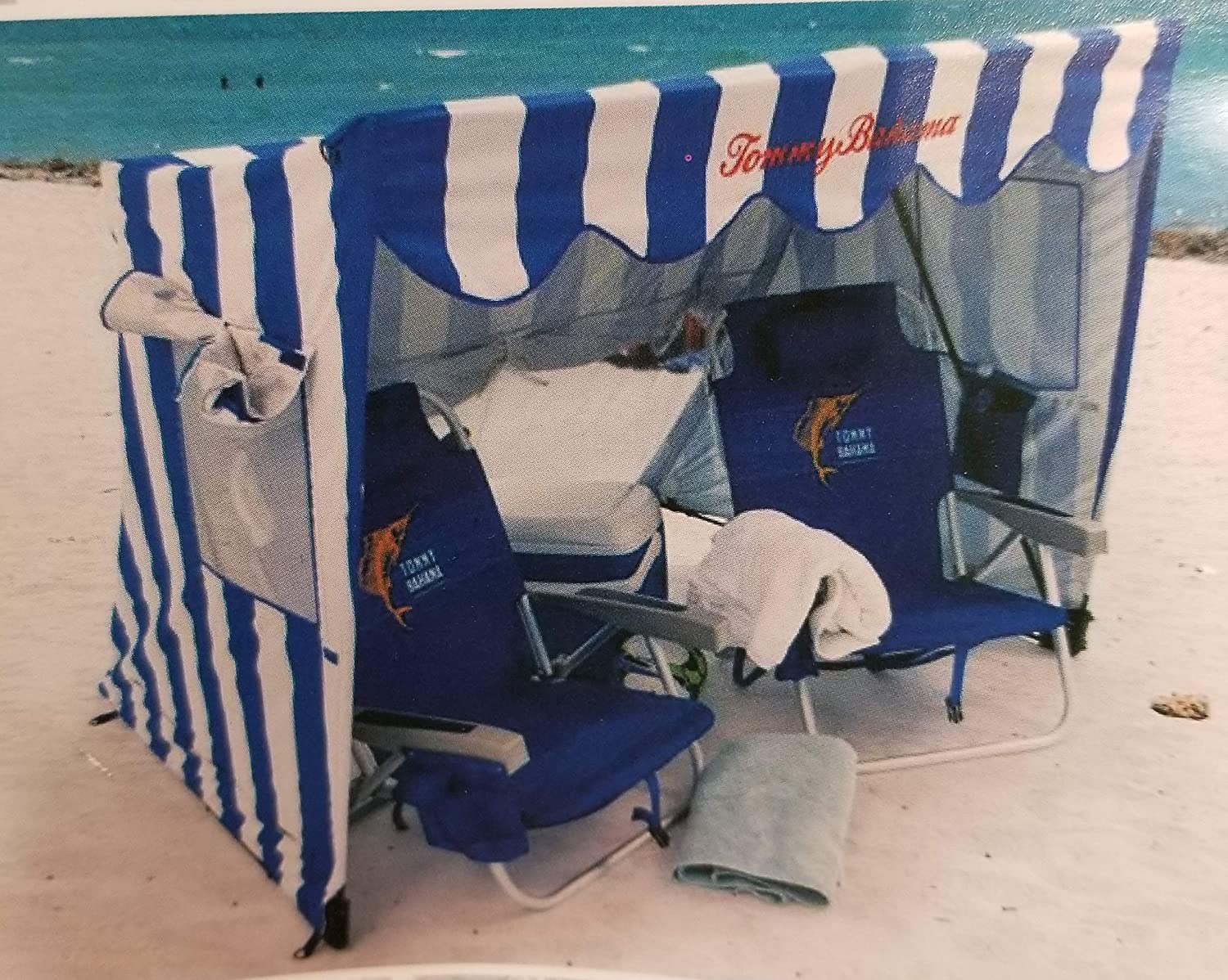 Rio Brands Beach Sun Shelter - Portable Shade Tent for Beach, Camping & Outdoor Activities - UV Protection Blue & White Striped Canopy - Perfect for Family Picnics, Backyard Relaxation & Summer Travel